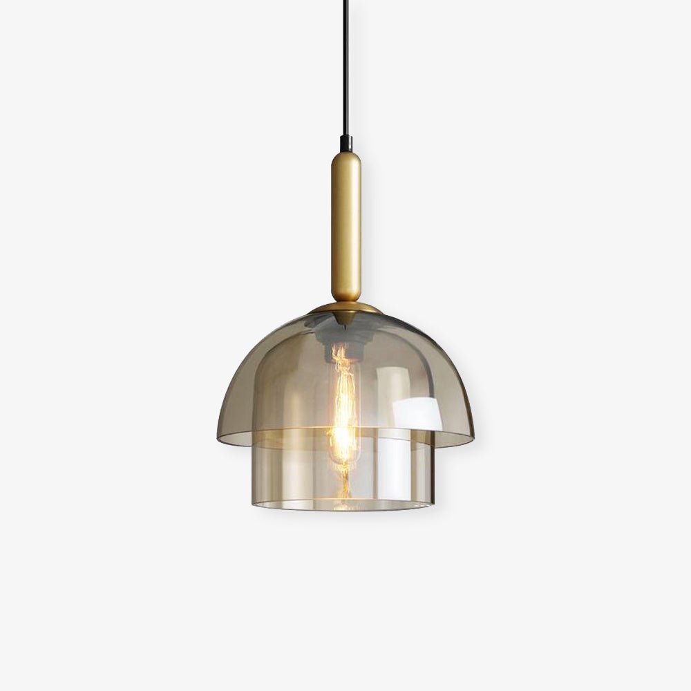 Solara Pendant Lamp Glass Cognac Dome Brass Mid Century - Letslighting