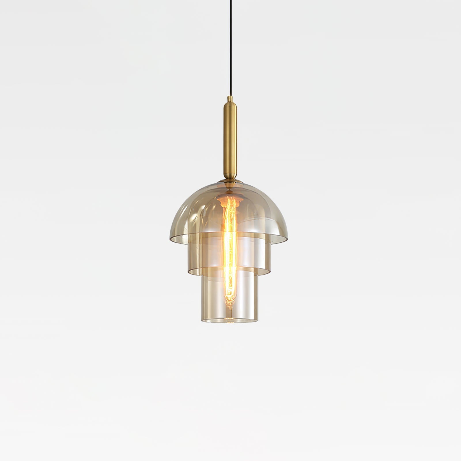 Solara Pendant Lamp Glass Cognac Dome Brass Mid Century - Letslighting