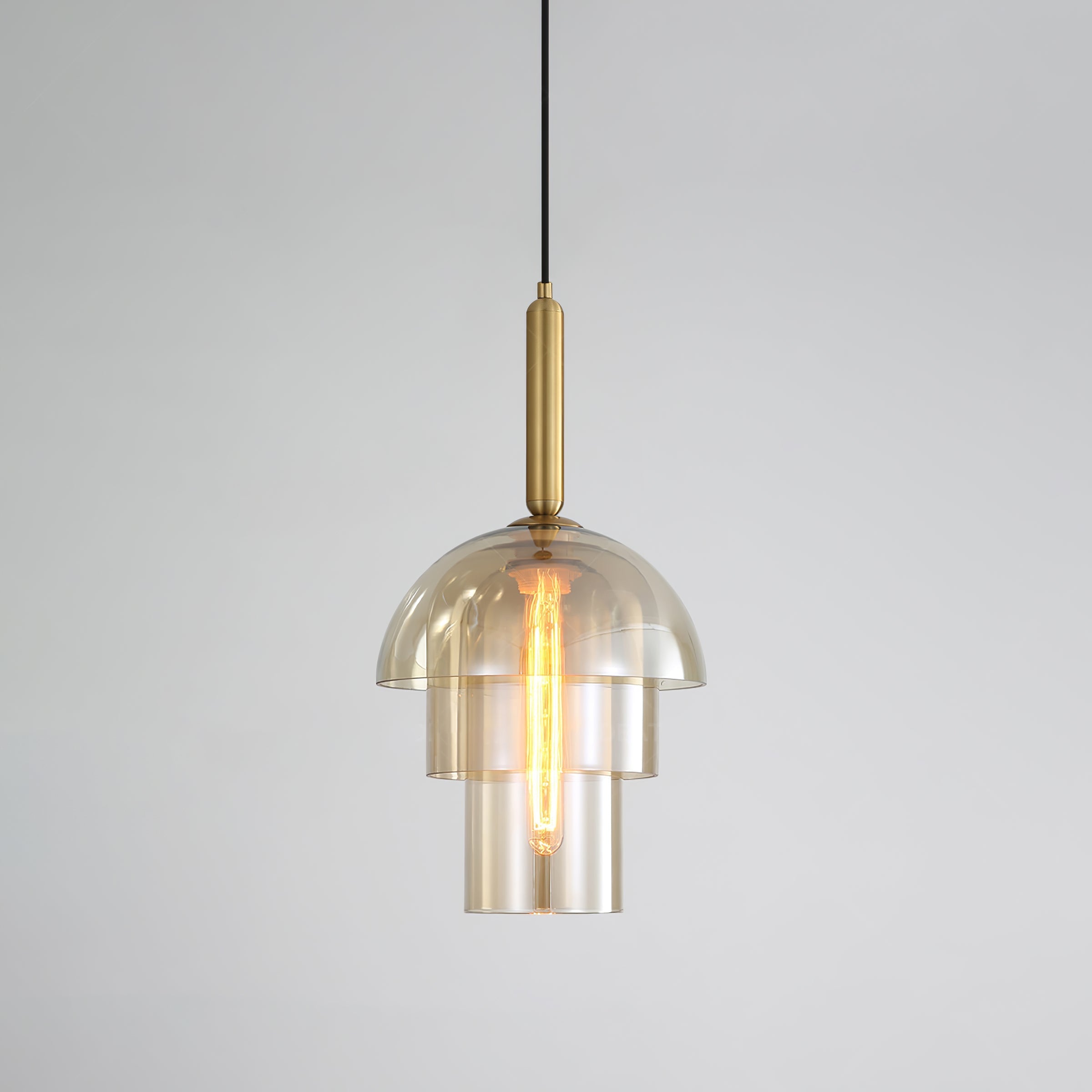 Solara Pendant Lamp Glass Cognac Dome Brass Mid Century - Letslighting
