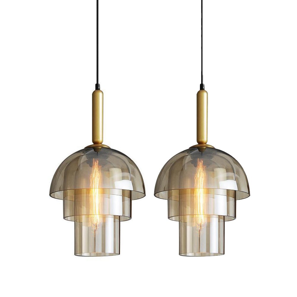 Solara Pendant Lamp Glass Cognac Dome Brass Mid Century - Letslighting