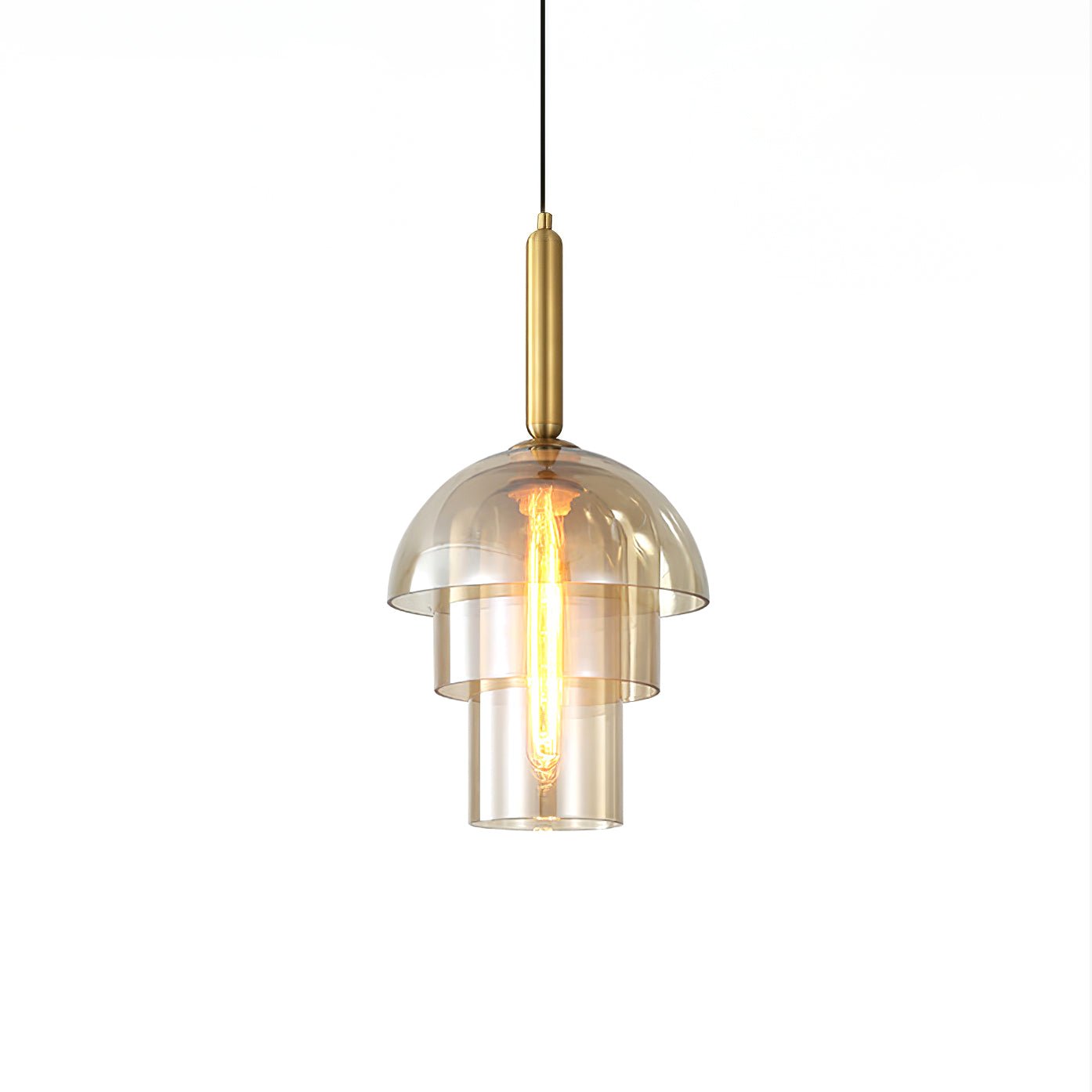 Solara Pendant Lamp Glass Cognac Dome Brass Mid Century - Letslighting