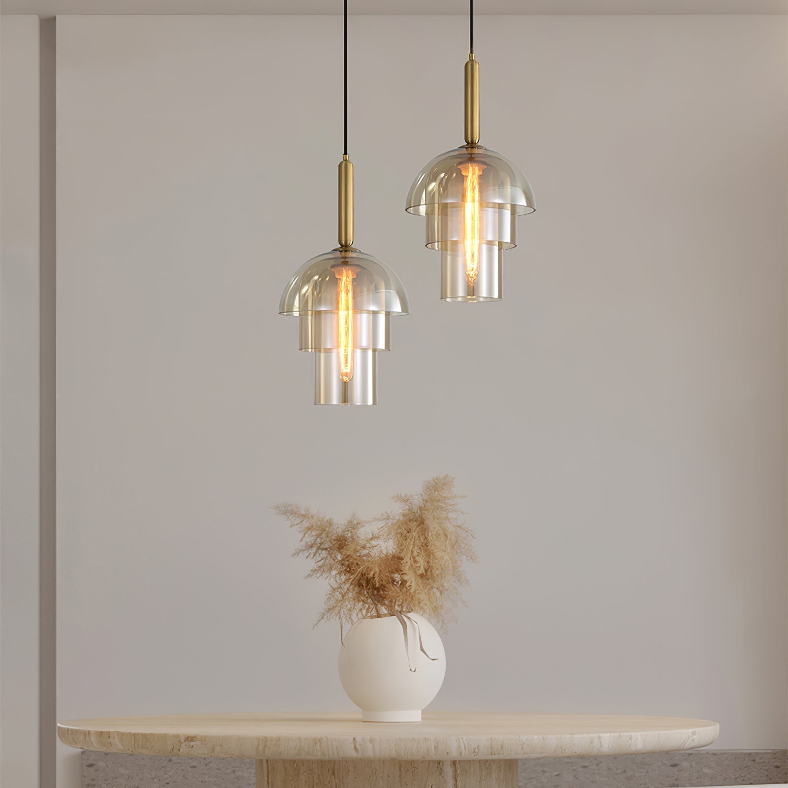 Solara Pendant Lamp Glass Cognac Dome Brass Mid Century - Letslighting