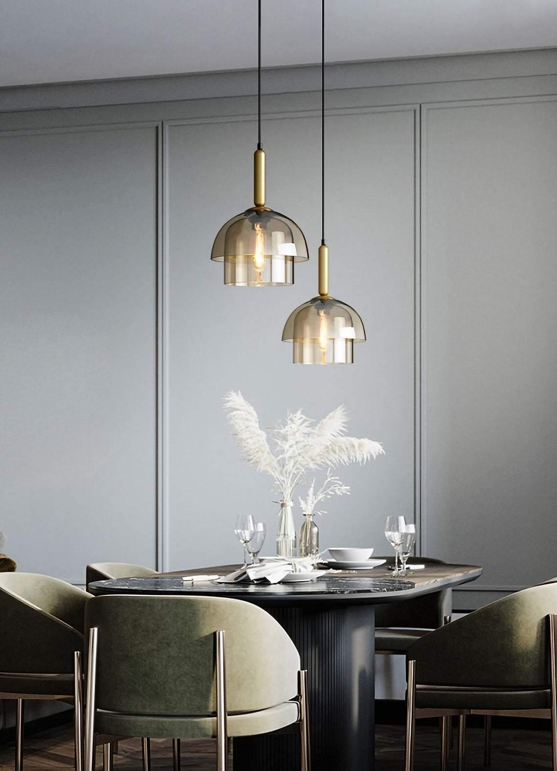 Solara Pendant Lamp Glass Cognac Dome Brass Mid Century - Letslighting