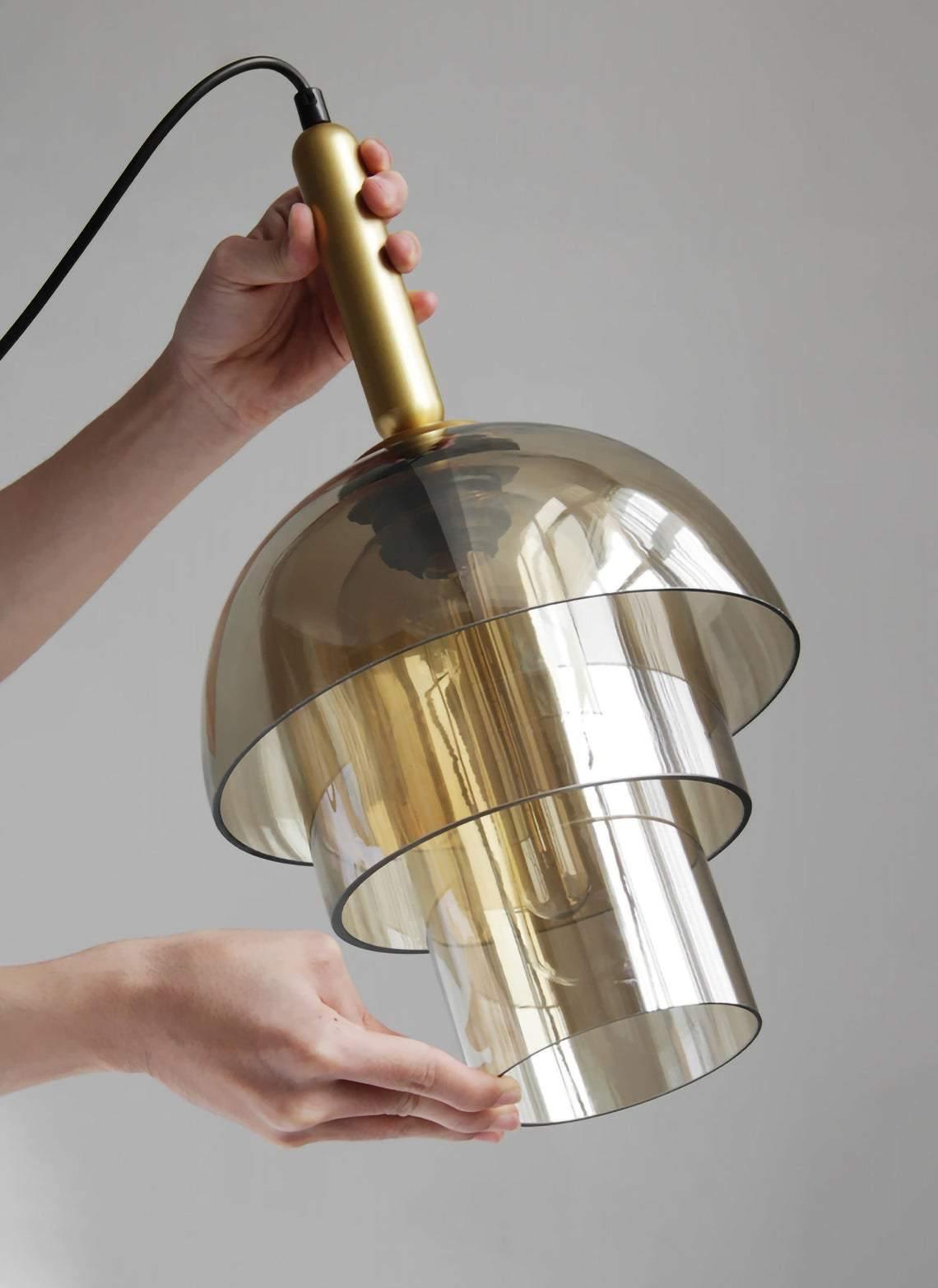 Solara Pendant Lamp Glass Cognac Dome Brass Mid Century - Letslighting