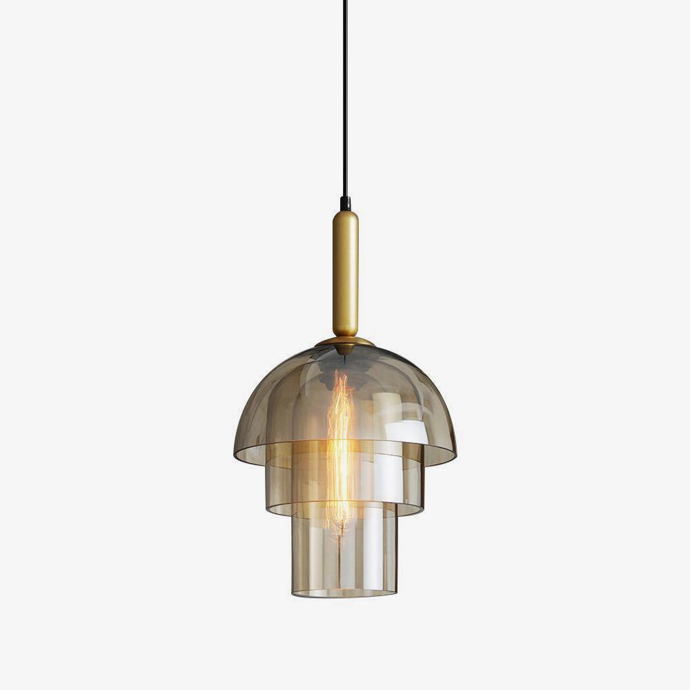 Solara Pendant Lamp Glass Cognac Dome Brass Mid Century - Letslighting