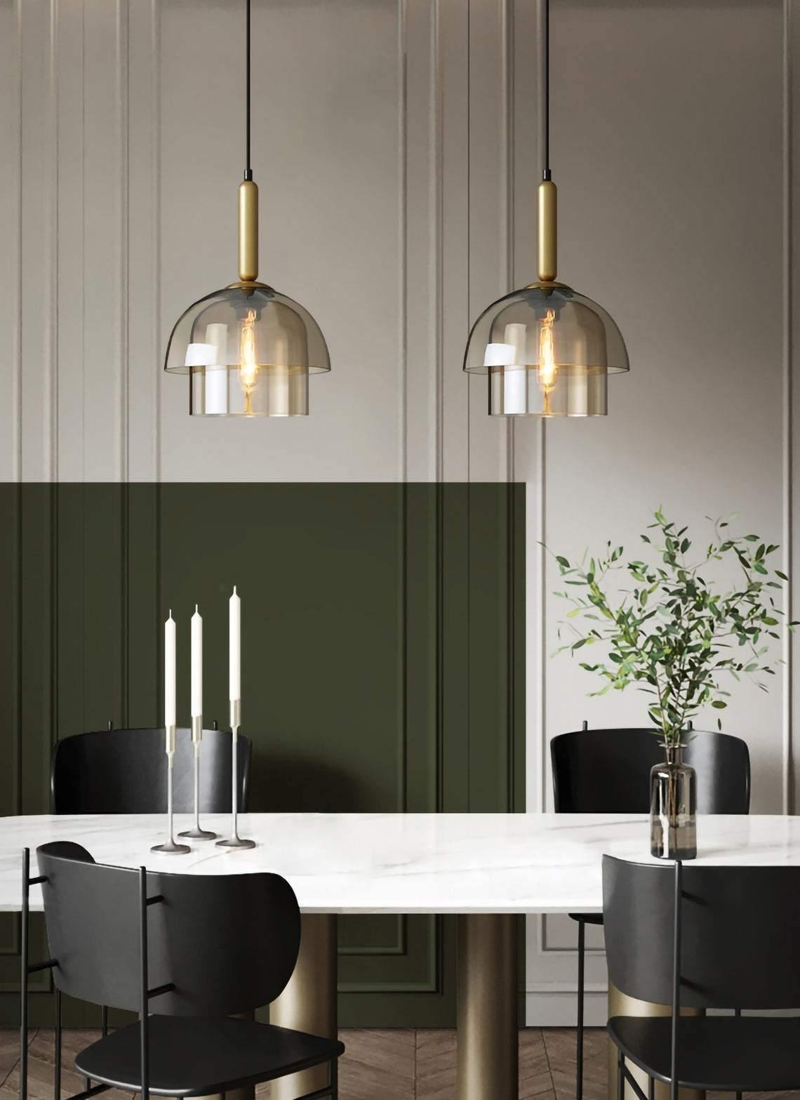 Solara Pendant Lamp Glass Cognac Dome Brass Mid Century - Letslighting
