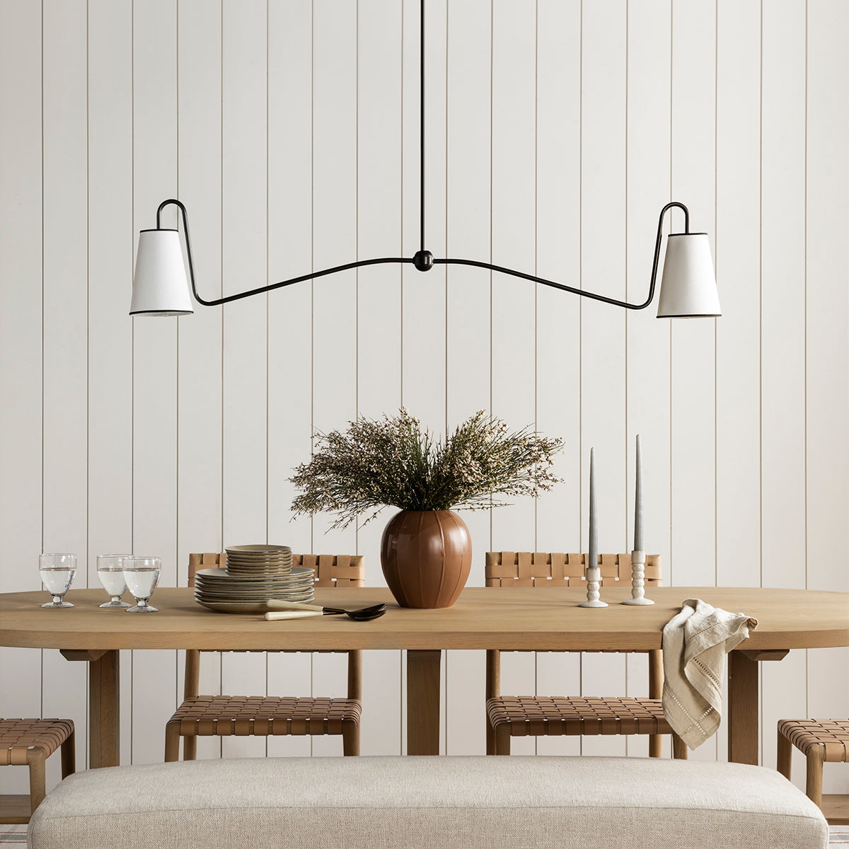 Ormirarae Vintage Industrial Linear Brass Fabric Pendant Lamp - Letslighting