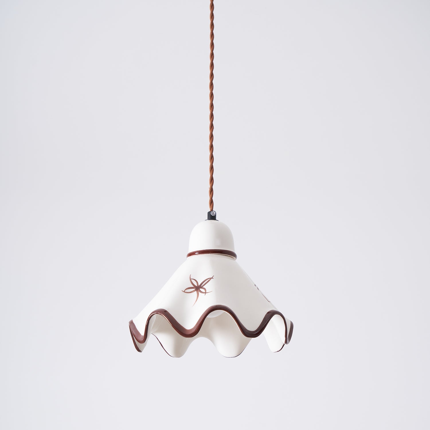 Pendant Lamp Ceramic Wavy Shade Rustic Brown Trim Retro Farmhouse - Letslighting