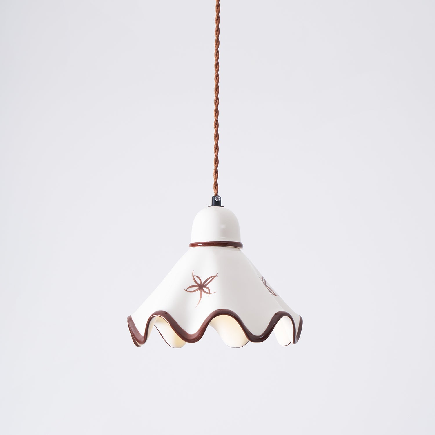 Pendant Lamp Ceramic Wavy Shade Rustic Brown Trim Retro Farmhouse - Letslighting