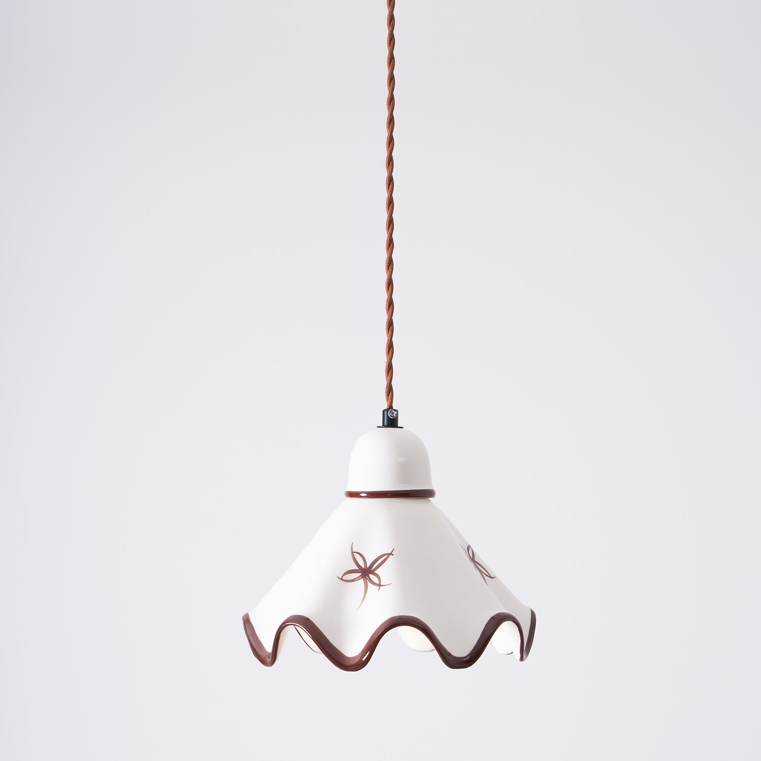 Pendant Lamp Ceramic Wavy Shade Rustic Brown Trim Retro Farmhouse - Letslighting
