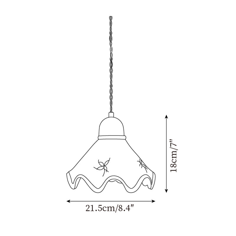 Pendant Lamp Ceramic Wavy Shade Rustic Brown Trim Retro Farmhouse - Letslighting