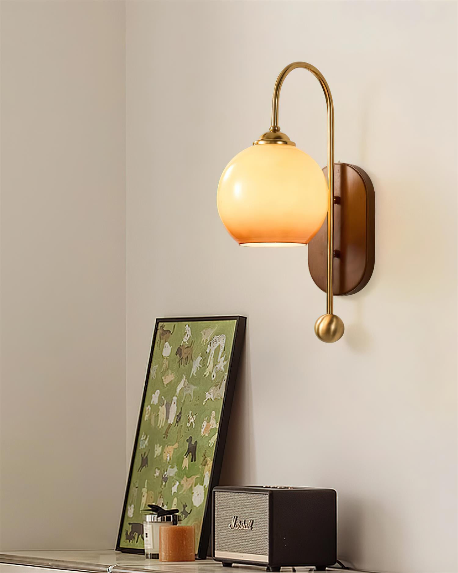 Wall Lamp and Glass Smooth Globe with Wooden Backplate - Letslighting