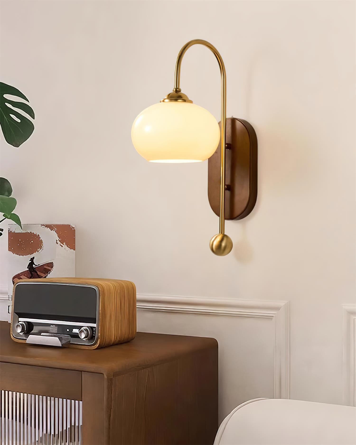 Wall Lamp and Glass Smooth Globe with Wooden Backplate - Letslighting