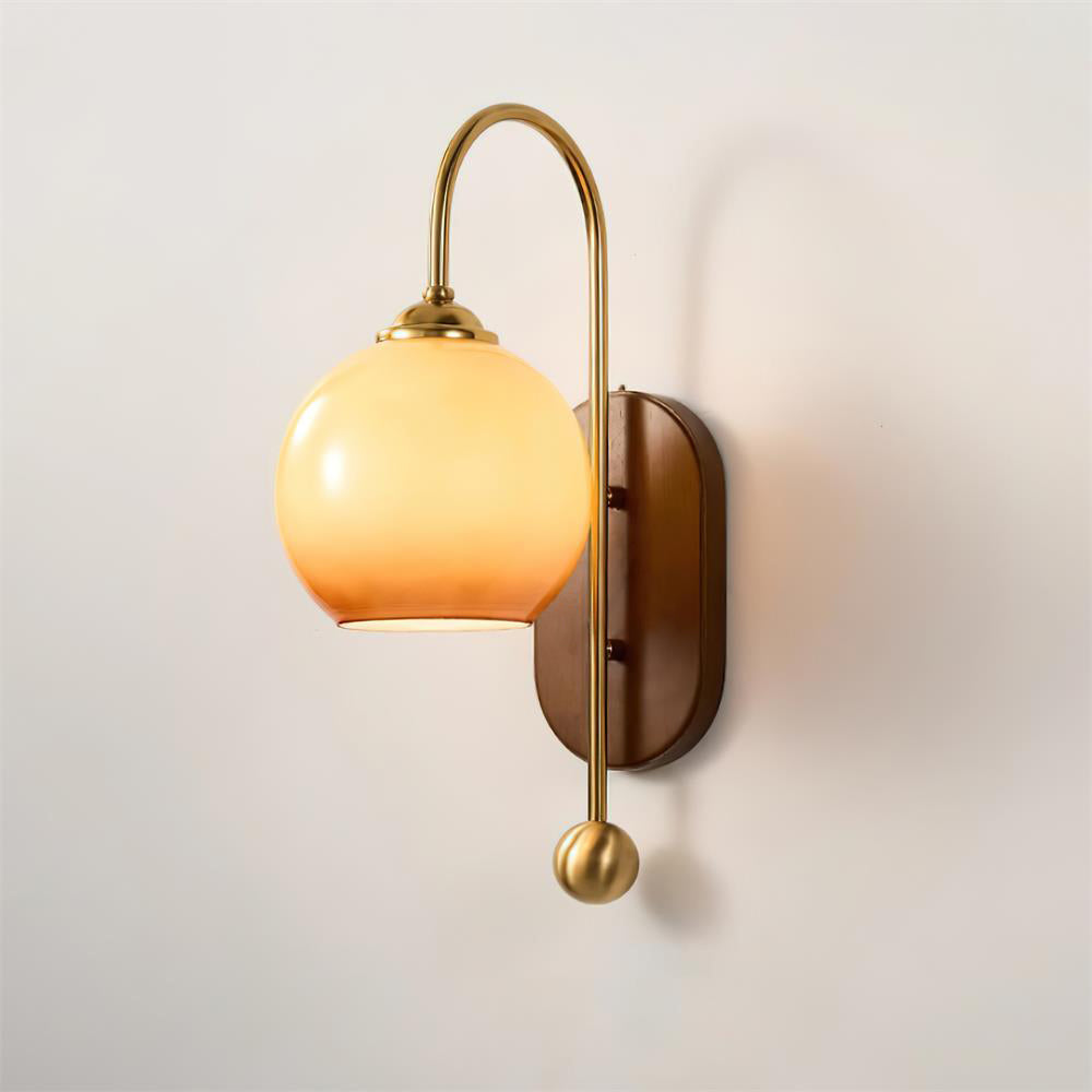 Wall Lamp and Glass Smooth Globe with Wooden Backplate - Letslighting