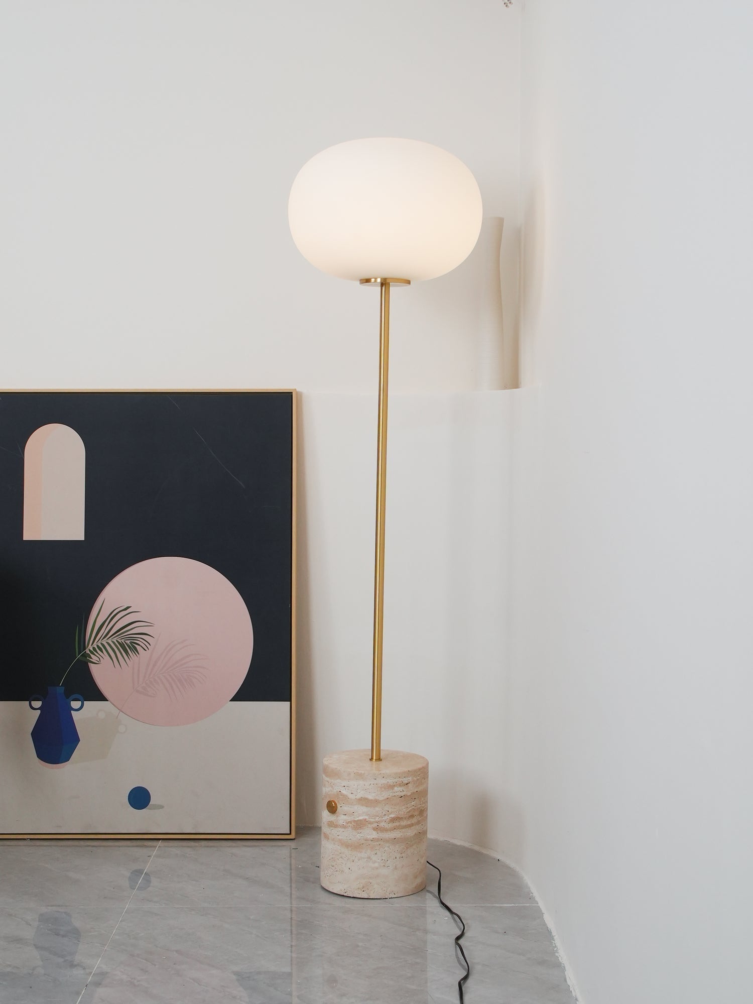 Iloryra Column-Base Travertine Floor Lamp - Letslighting
