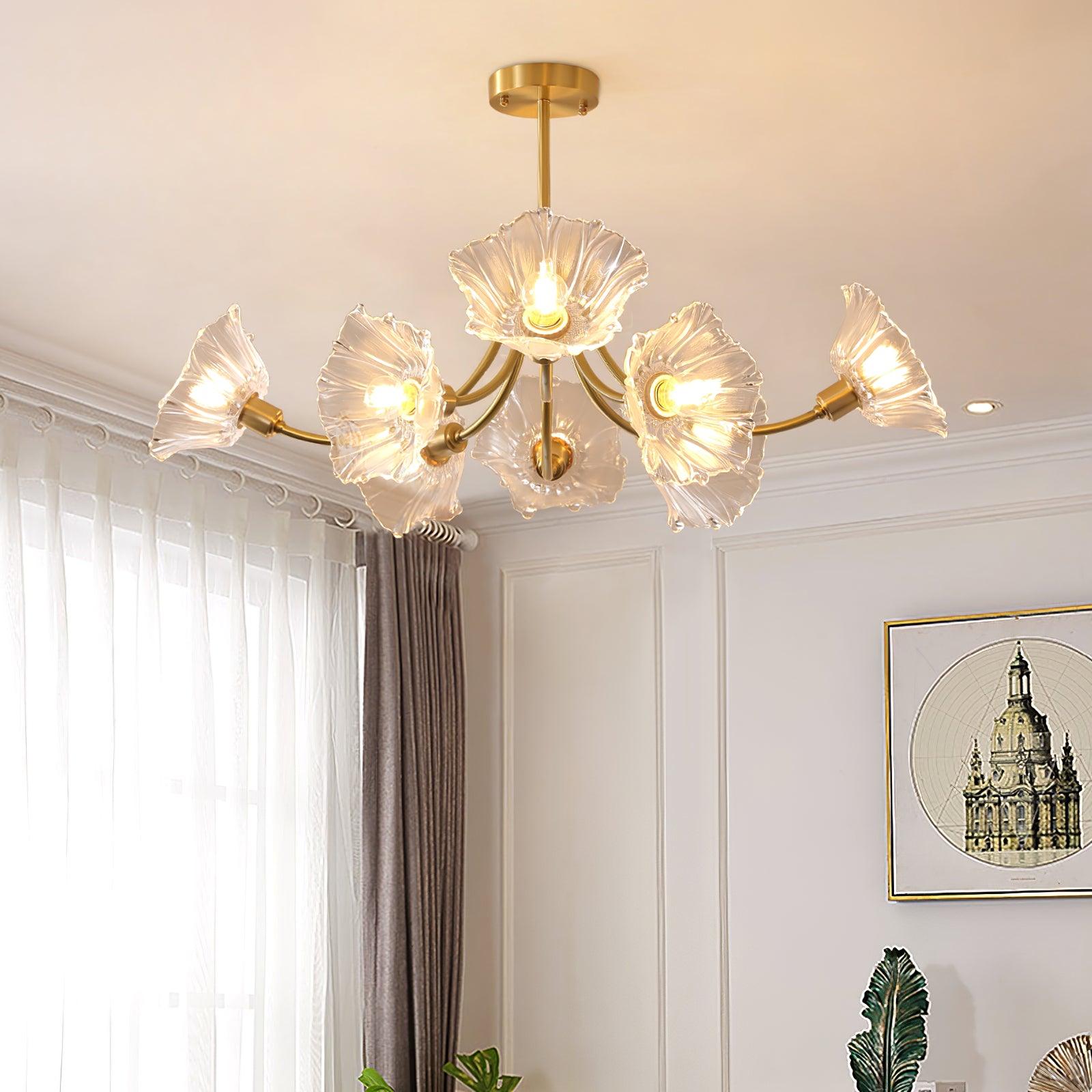 Lustra Chandelier Flower Glass with Brass Finish - Letslighting