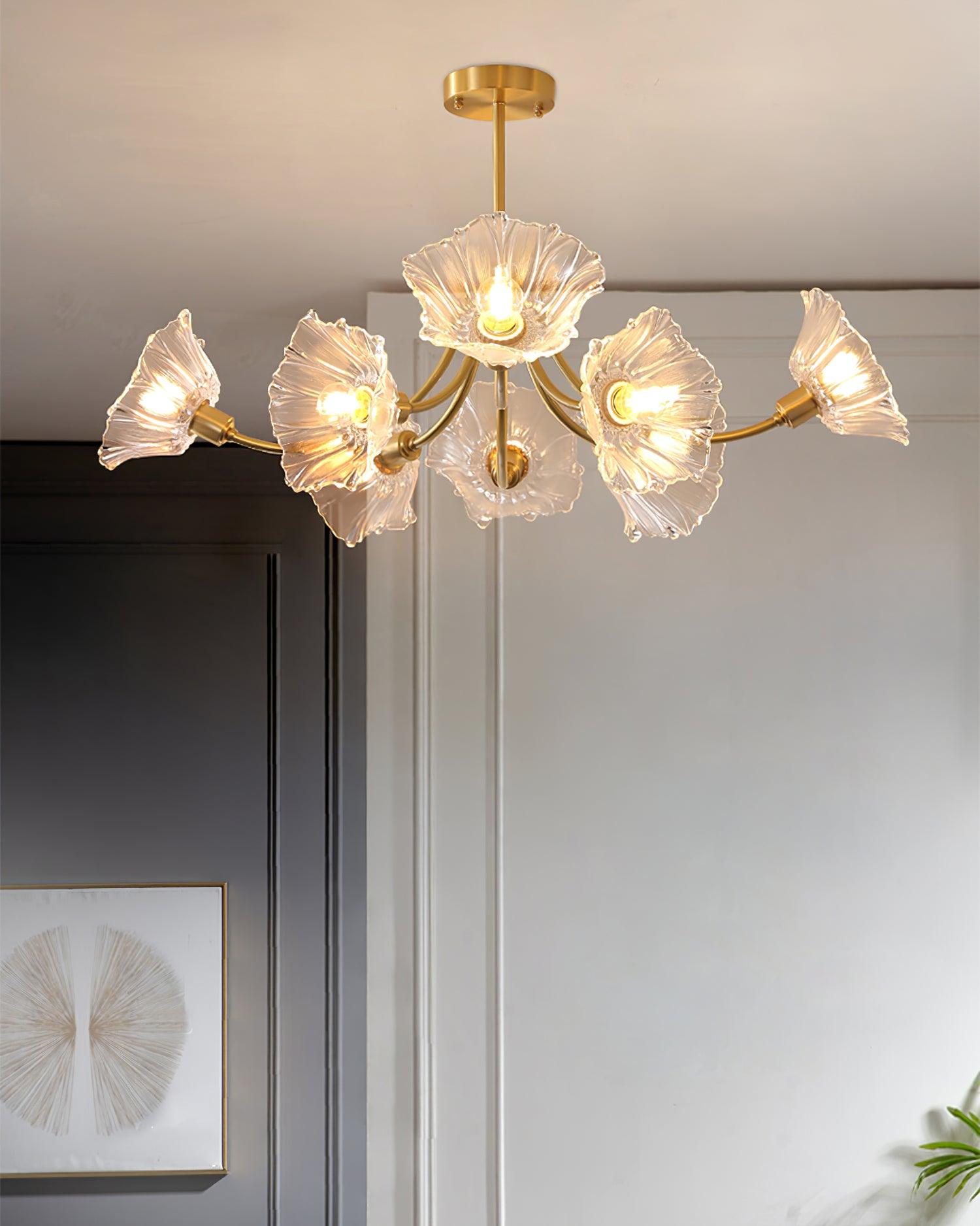 Lustra Chandelier Flower Glass with Brass Finish - Letslighting