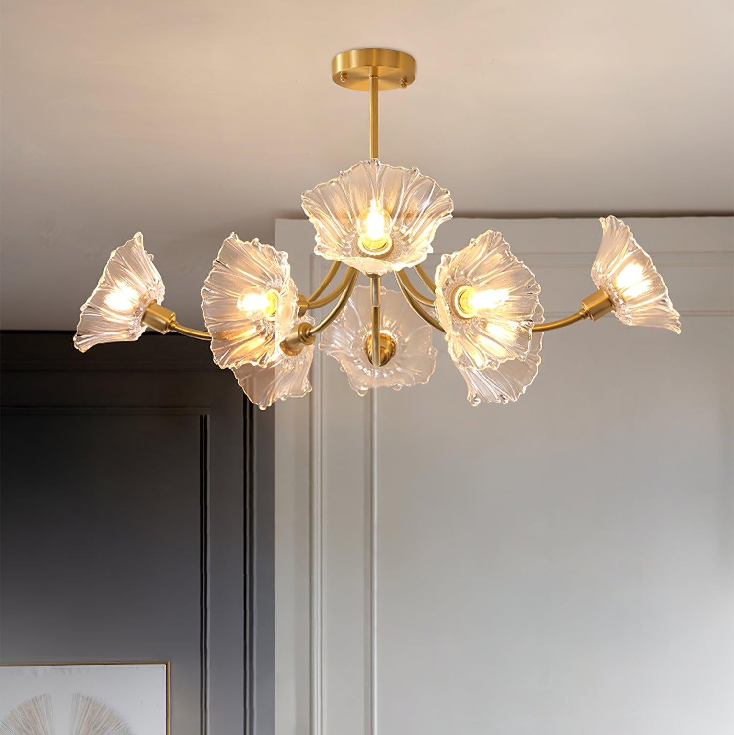 Lustra Chandelier Flower Glass with Brass Finish - Letslighting