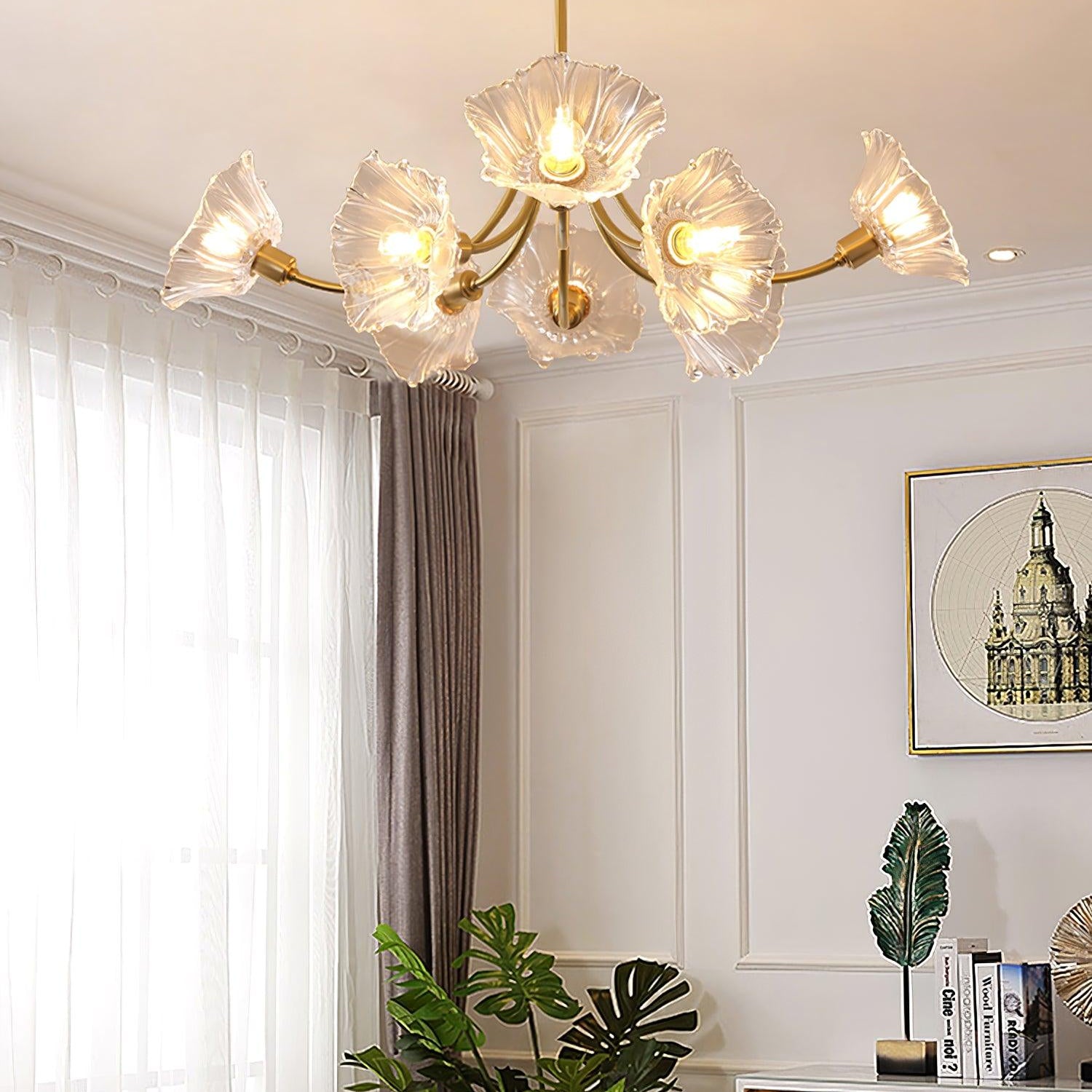 Lustra Chandelier Flower Glass with Brass Finish - Letslighting