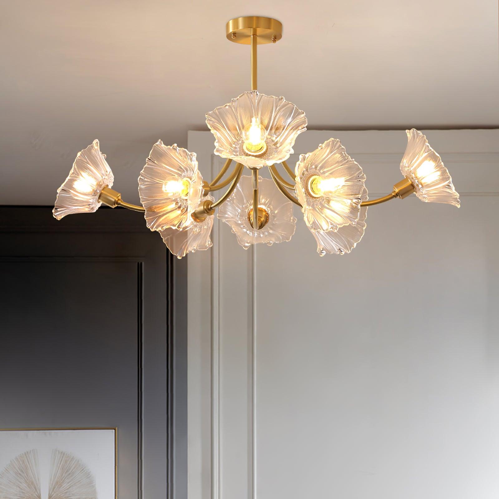 Lustra Chandelier Flower Glass with Brass Finish - Letslighting