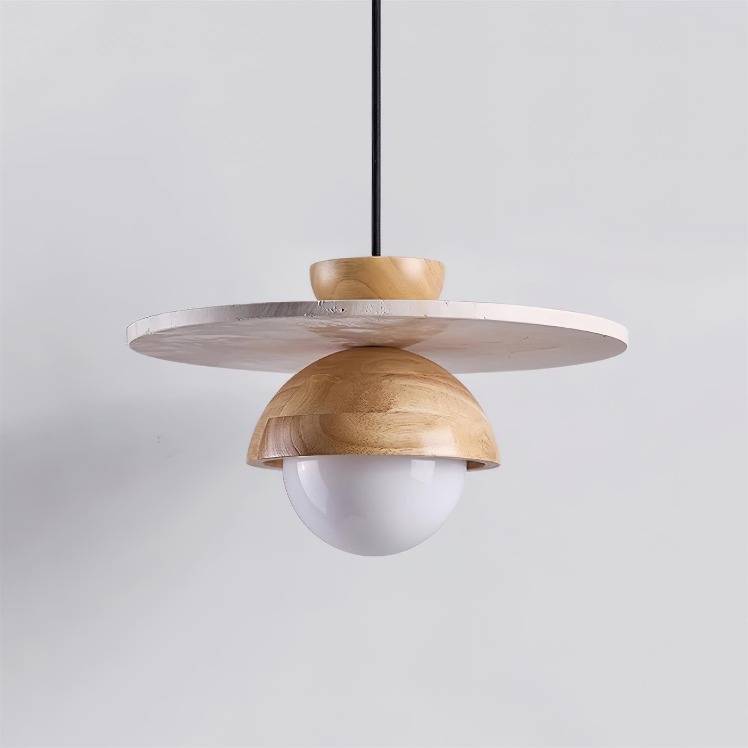 Pendant Lamp Glass Globe Travertine Disc Walnut Wood Natural - Letslighting