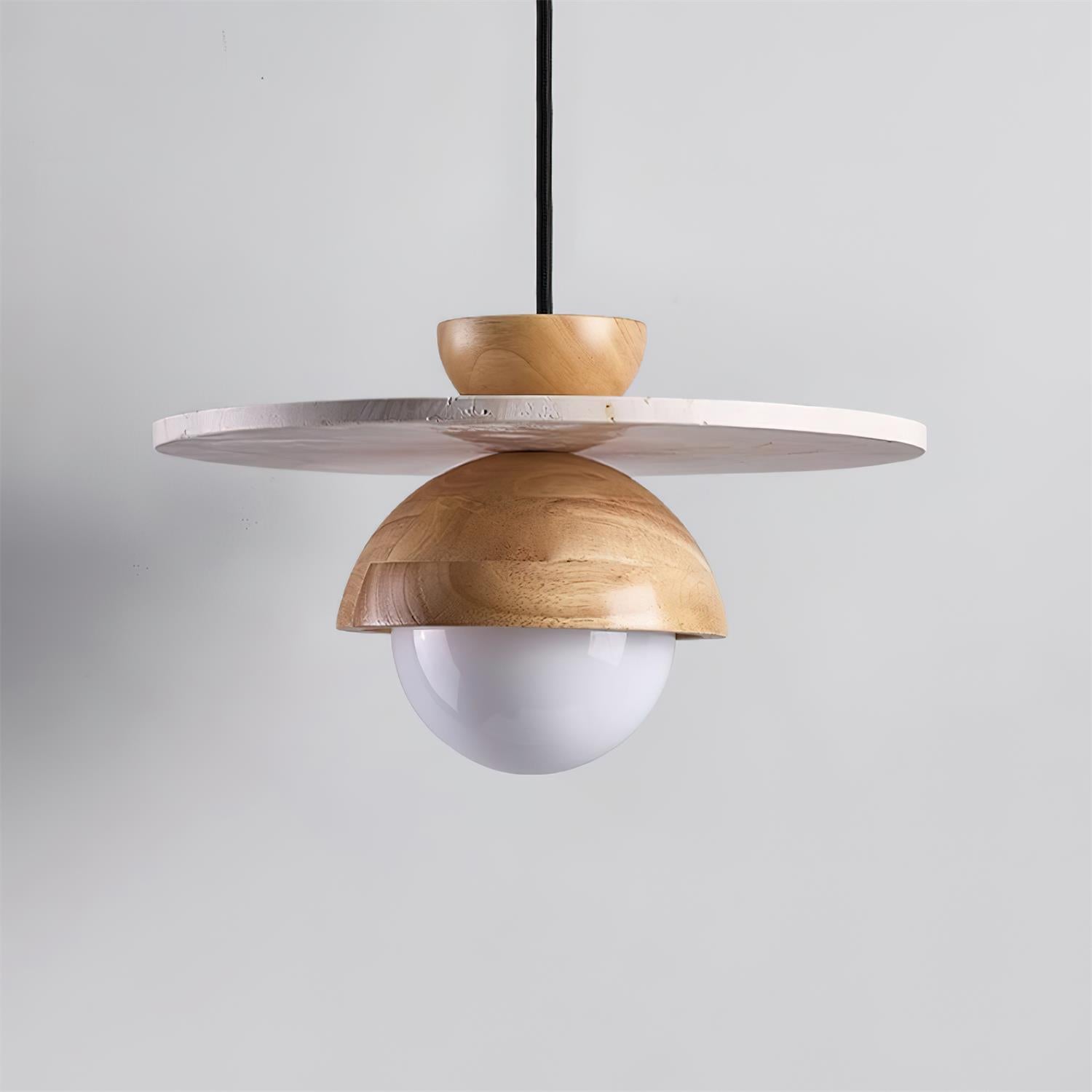 Pendant Lamp Glass Globe Travertine Disc Walnut Wood Natural - Letslighting