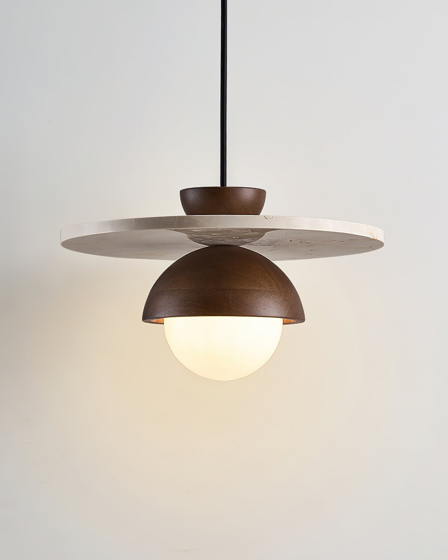Pendant Lamp Glass Globe Travertine Disc Walnut Wood Natural - Letslighting