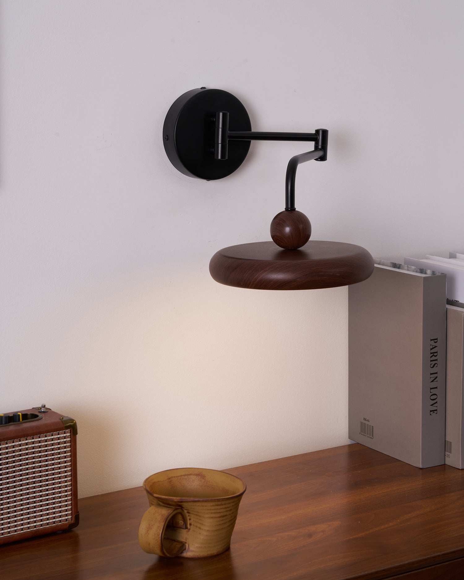 Kenshika Wooden Disc Black Wall Light - Letslighting