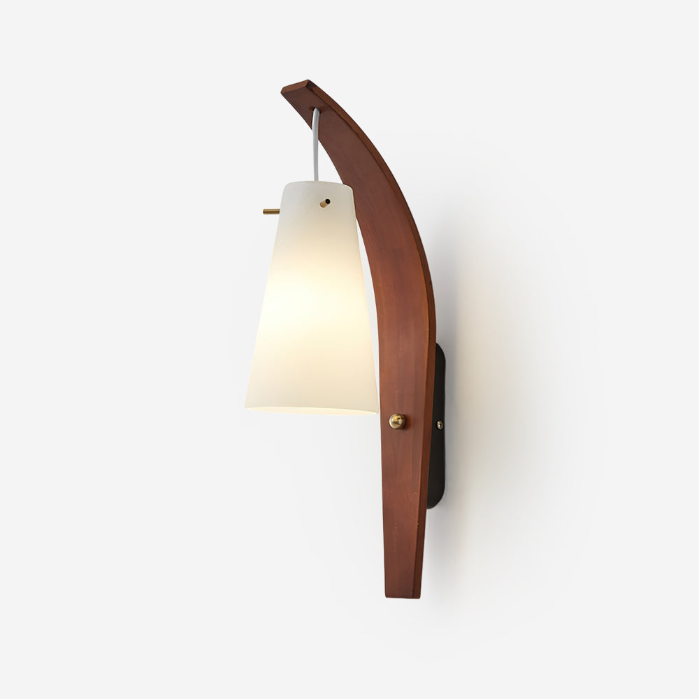 Karo Wall Lamp Curved Wooden Arm Frosted Glass - Letslighting