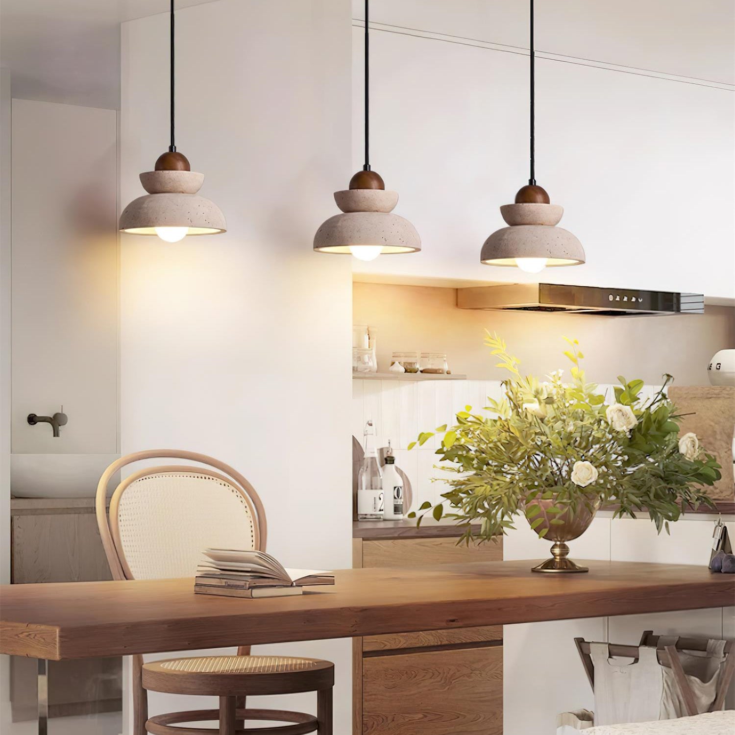 Pendant Lamp Travertine Shade Wood Modern Nordic Beige Walnut - Letslighting