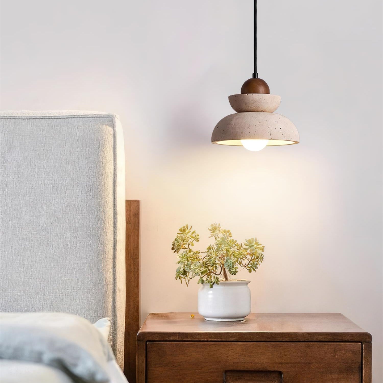 Pendant Lamp Travertine Shade Wood Modern Nordic Beige Walnut - Letslighting