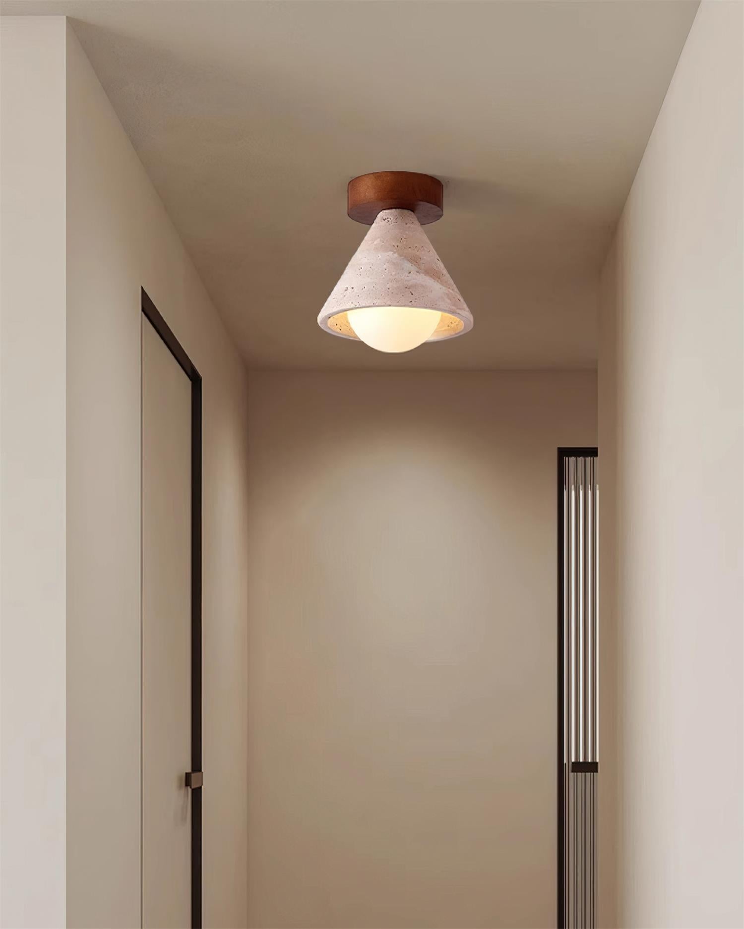 Hudon Travertine Cone Flush Mount Ceiling Light - Letslighting
