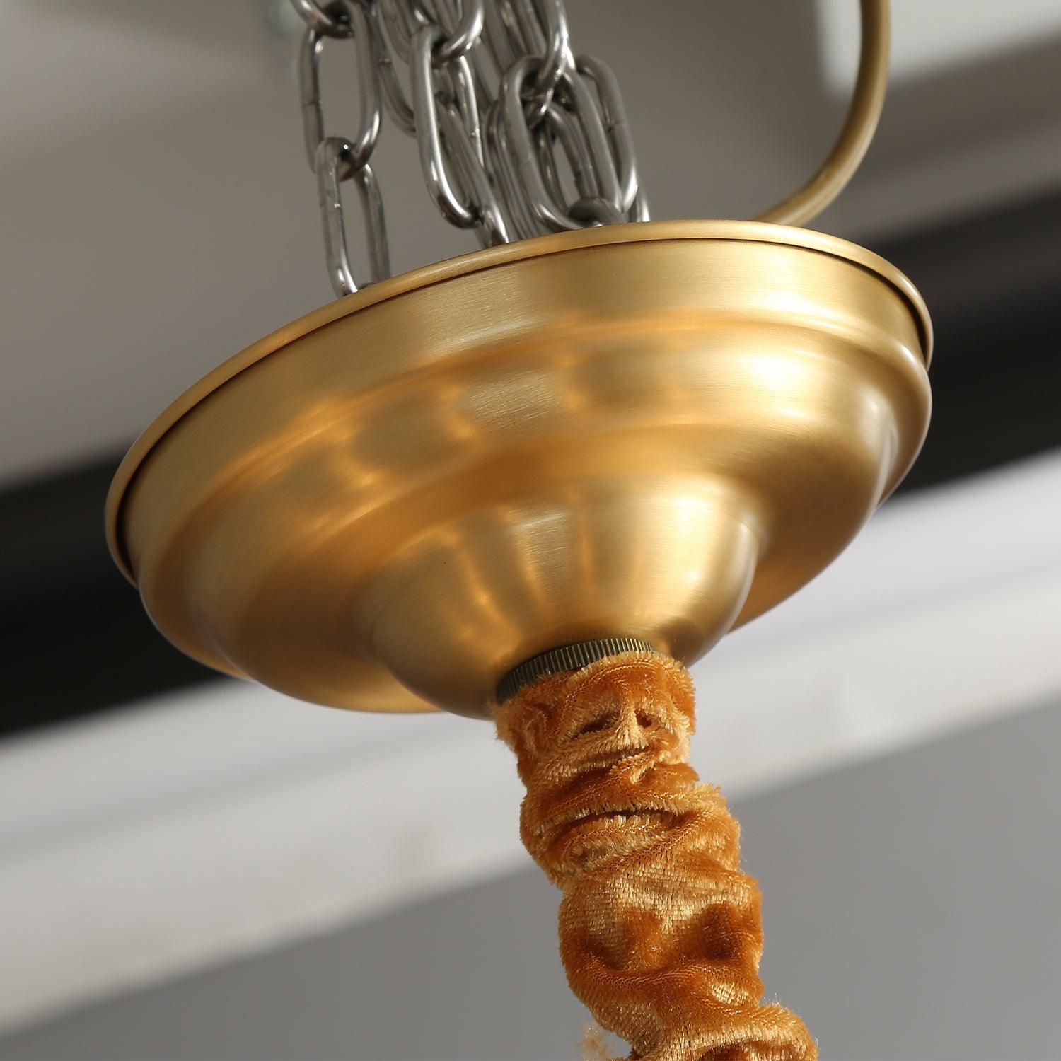 Chandelier Black Round Frame Brass Arms Ribbed Glass - Letslighting