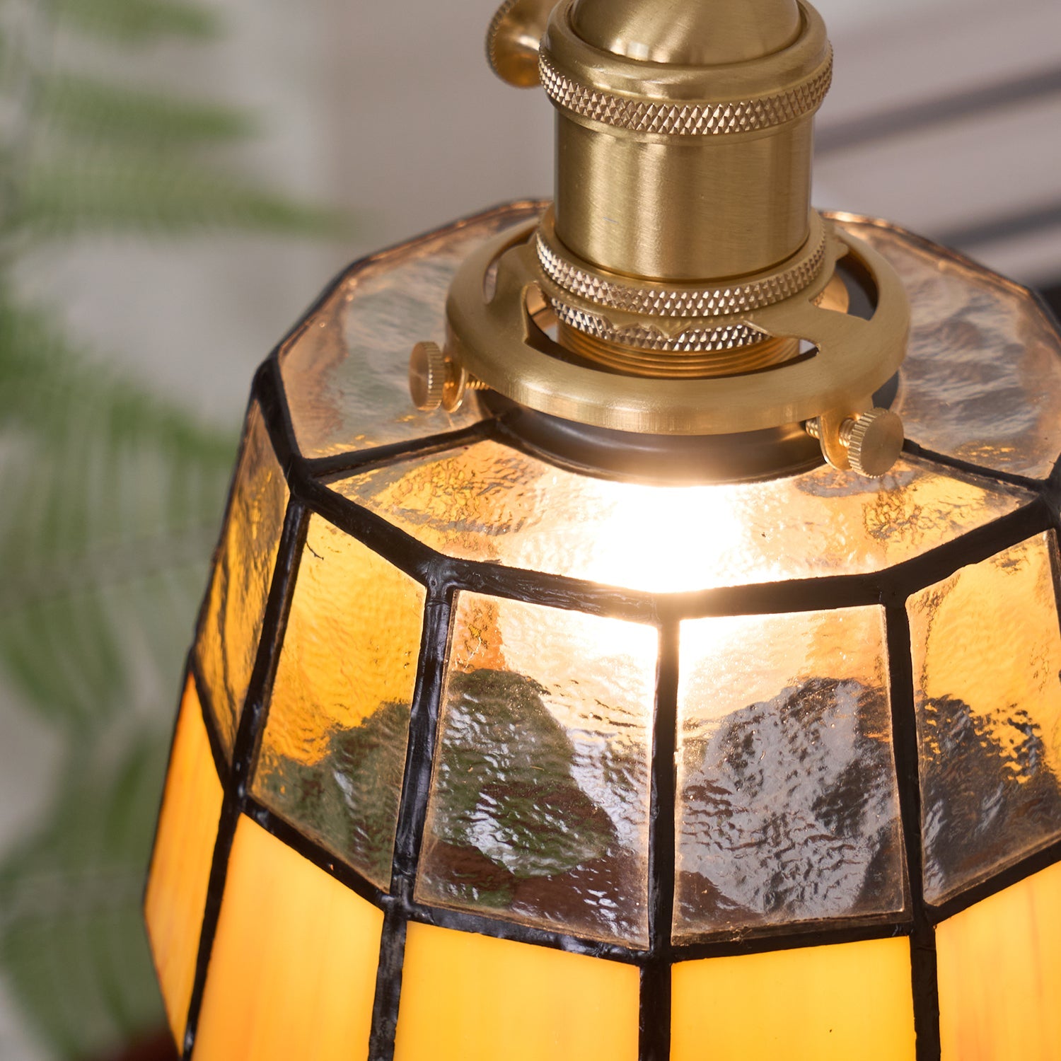 Pendant Lamp Stained Glass Shade Vintage Pattern Brass Retro - Letslighting