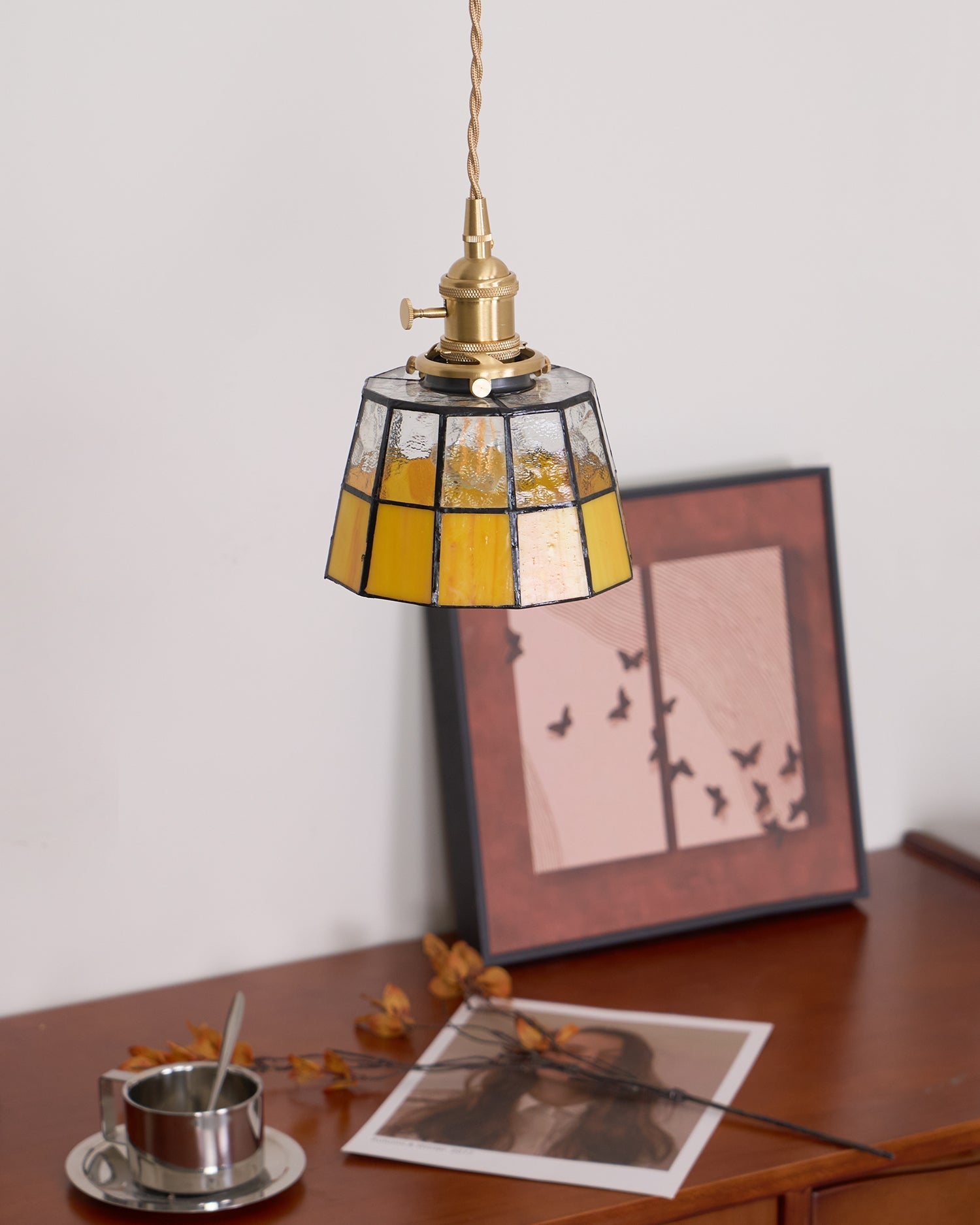Pendant Lamp Stained Glass Shade Vintage Pattern Brass Retro - Letslighting