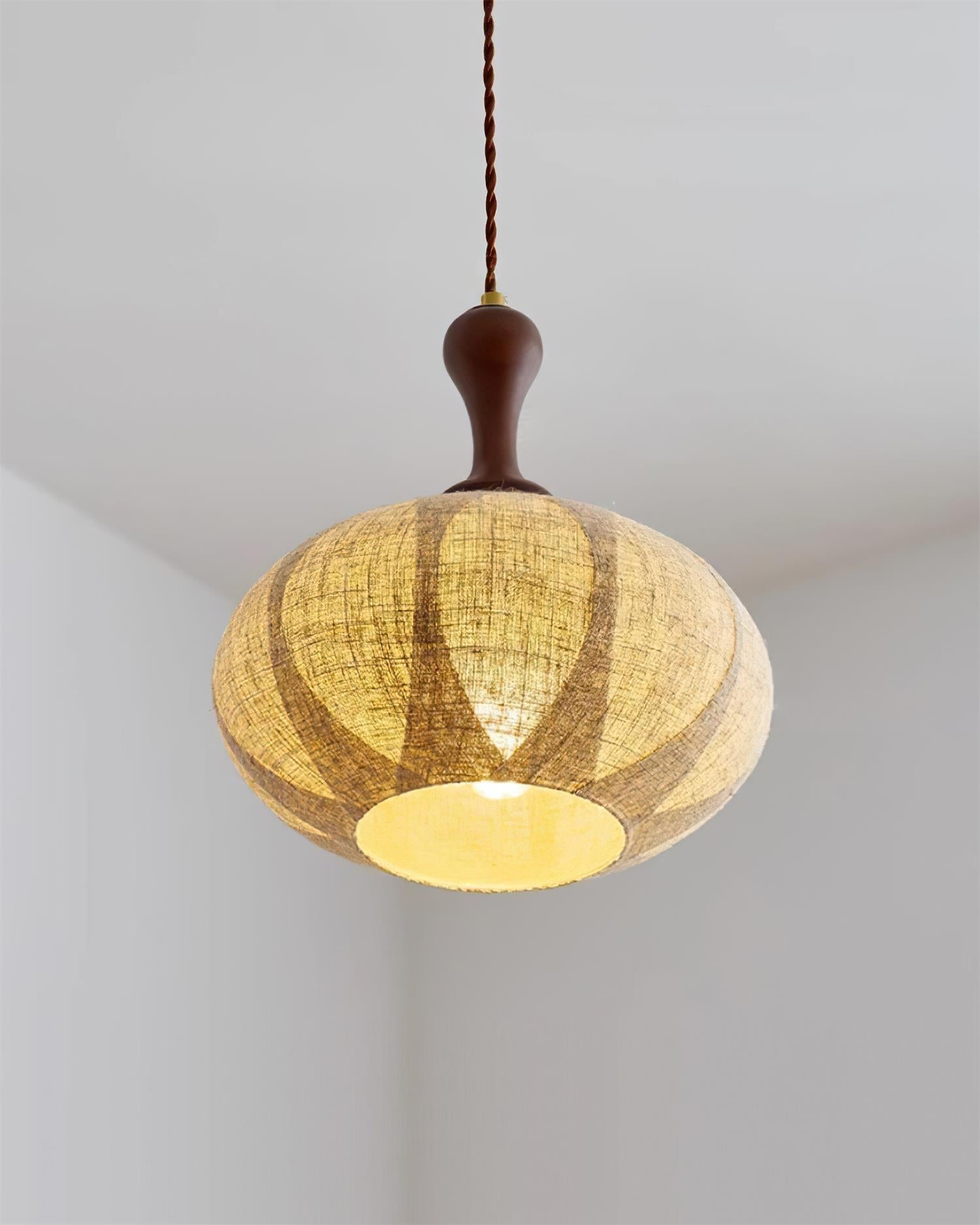 Kenso Pendant Lamp Fabric Spherical Wood Neck - Letslighting