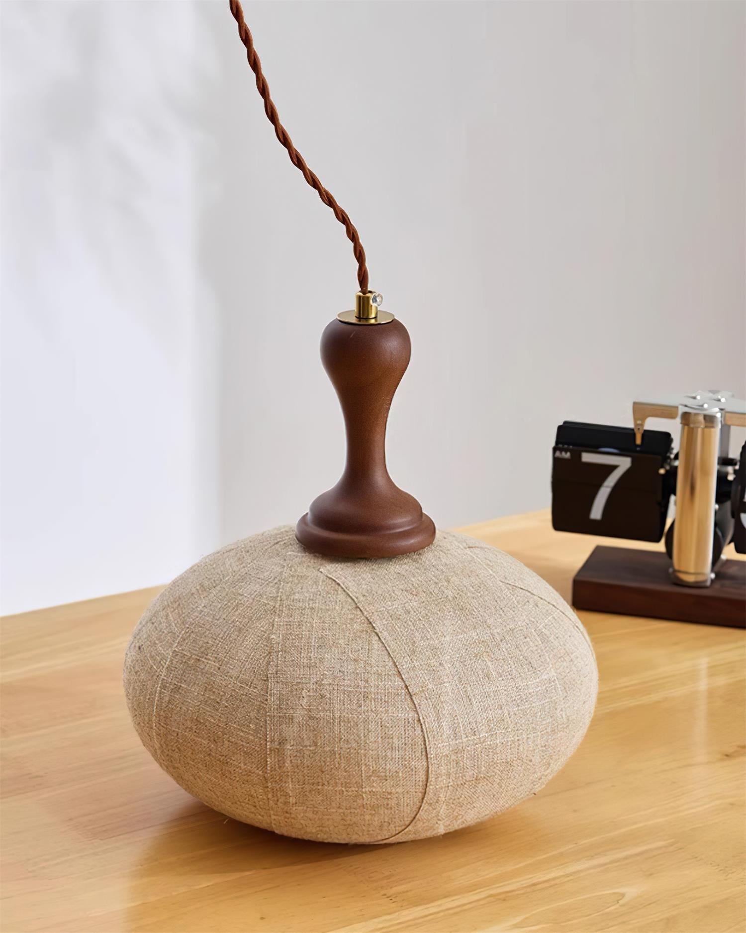 Kenso Pendant Lamp Fabric Spherical Wood Neck - Letslighting