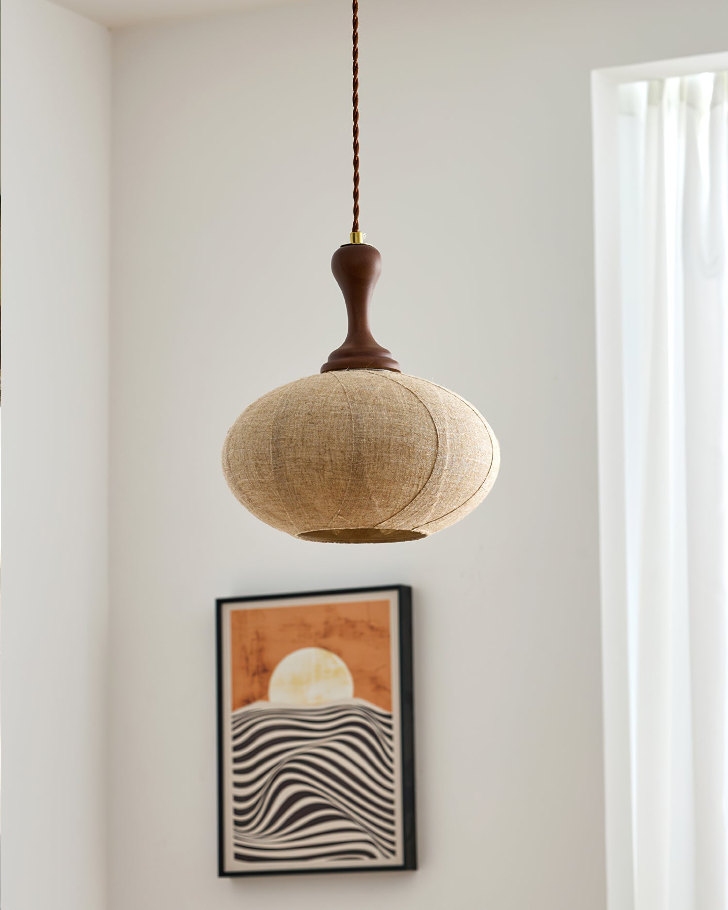 Kenso Pendant Lamp Fabric Spherical Wood Neck - Letslighting
