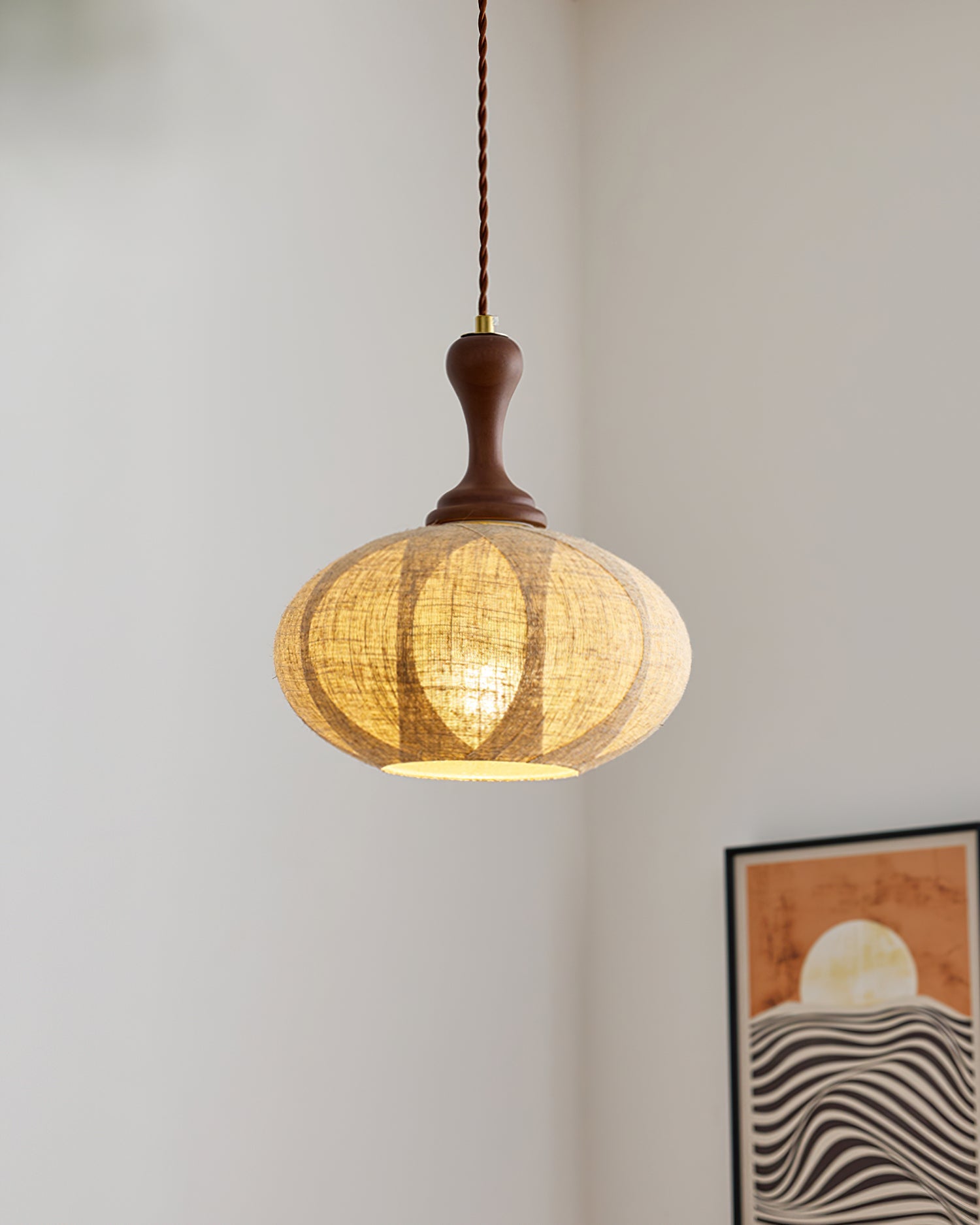 Kenso Pendant Lamp Fabric Spherical Wood Neck - Letslighting