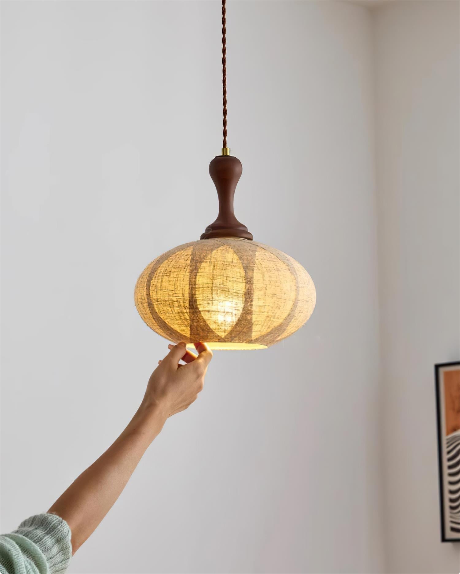 Kenso Pendant Lamp Fabric Spherical Wood Neck - Letslighting