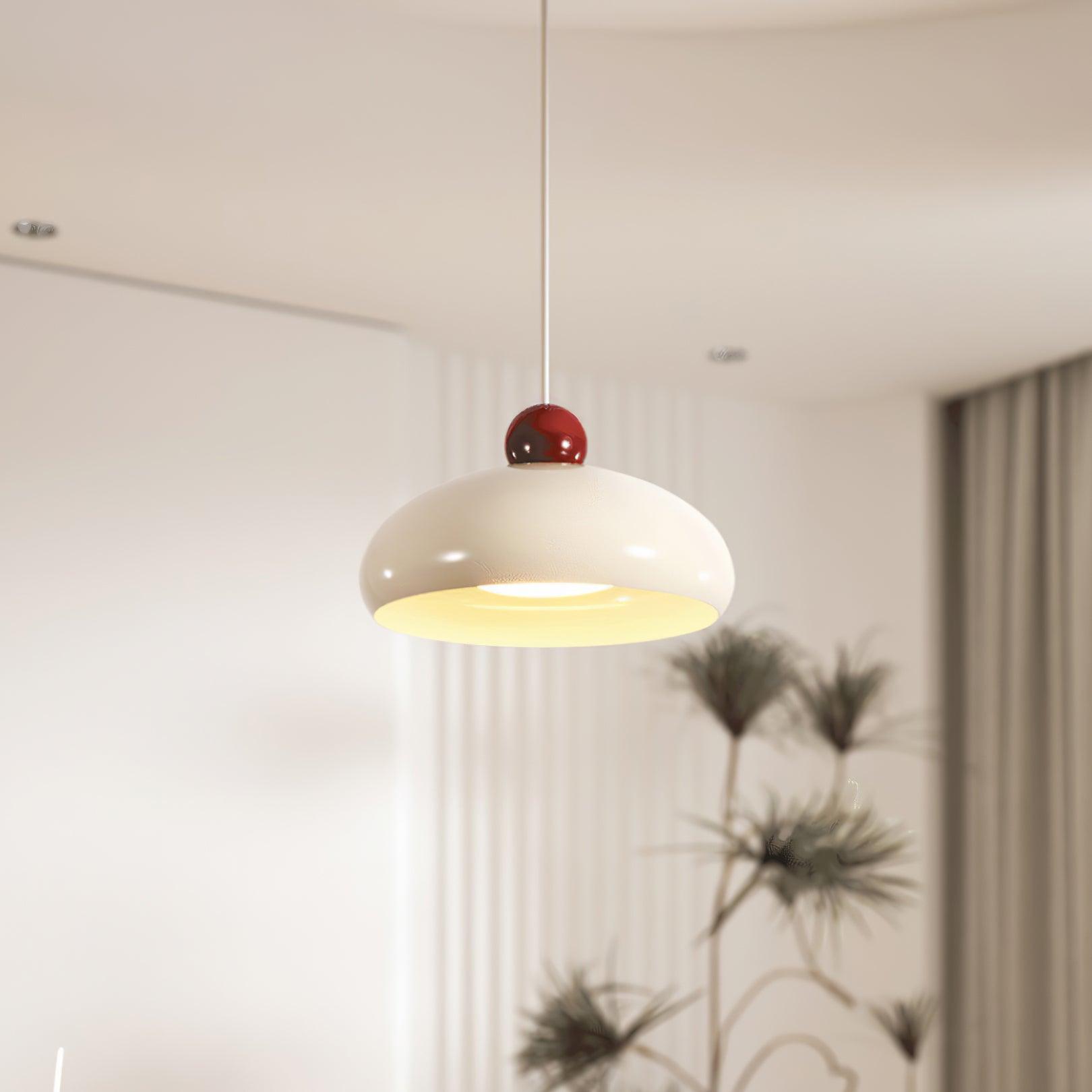 Pendant Light Dome Shade White Red Accent Urban Retro - Letslighting
