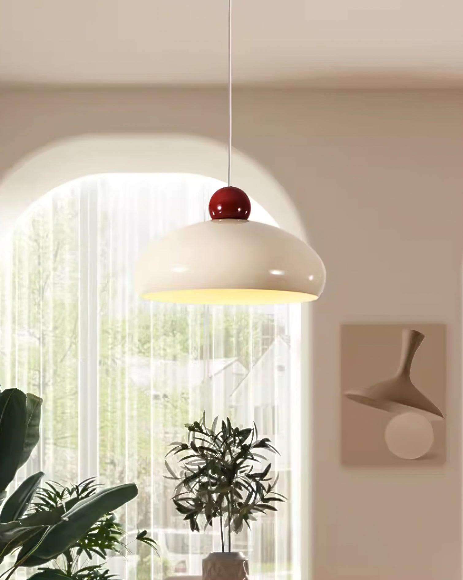 Pendant Light Dome Shade White Red Accent Urban Retro - Letslighting