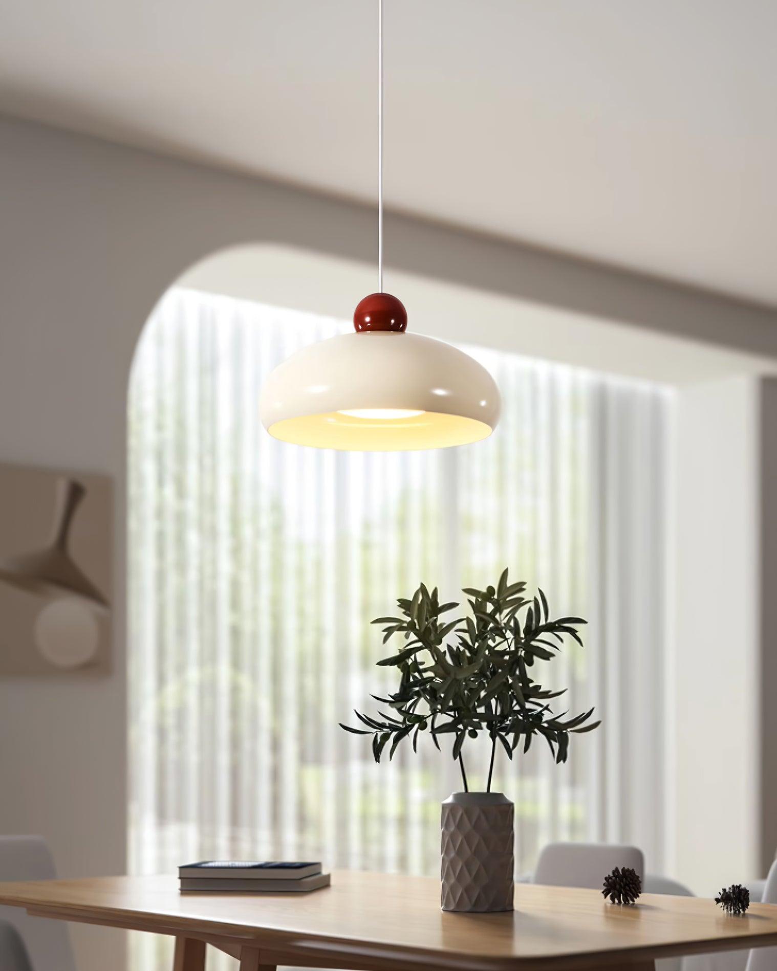 Pendant Light Dome Shade White Red Accent Urban Retro - Letslighting