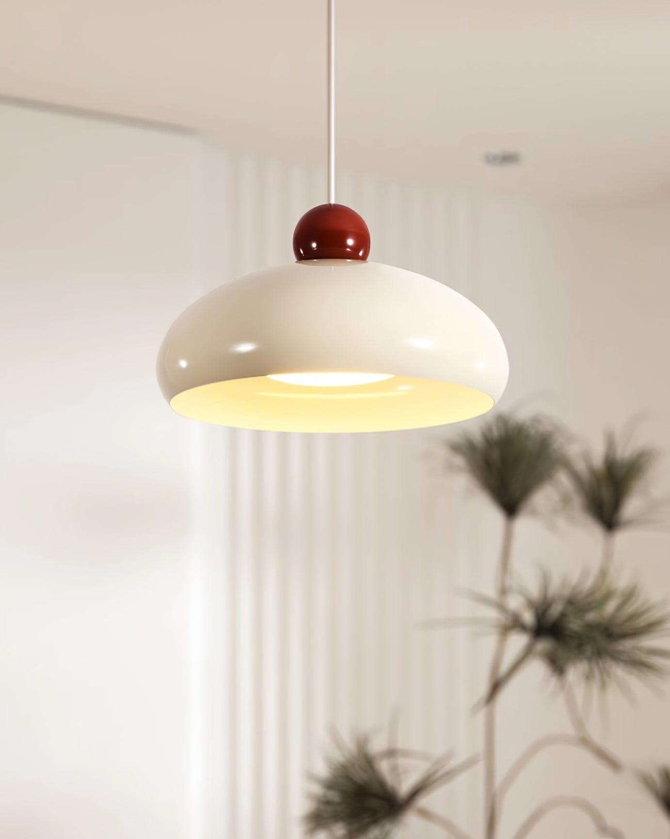 Pendant Light Dome Shade White Red Accent Urban Retro - Letslighting
