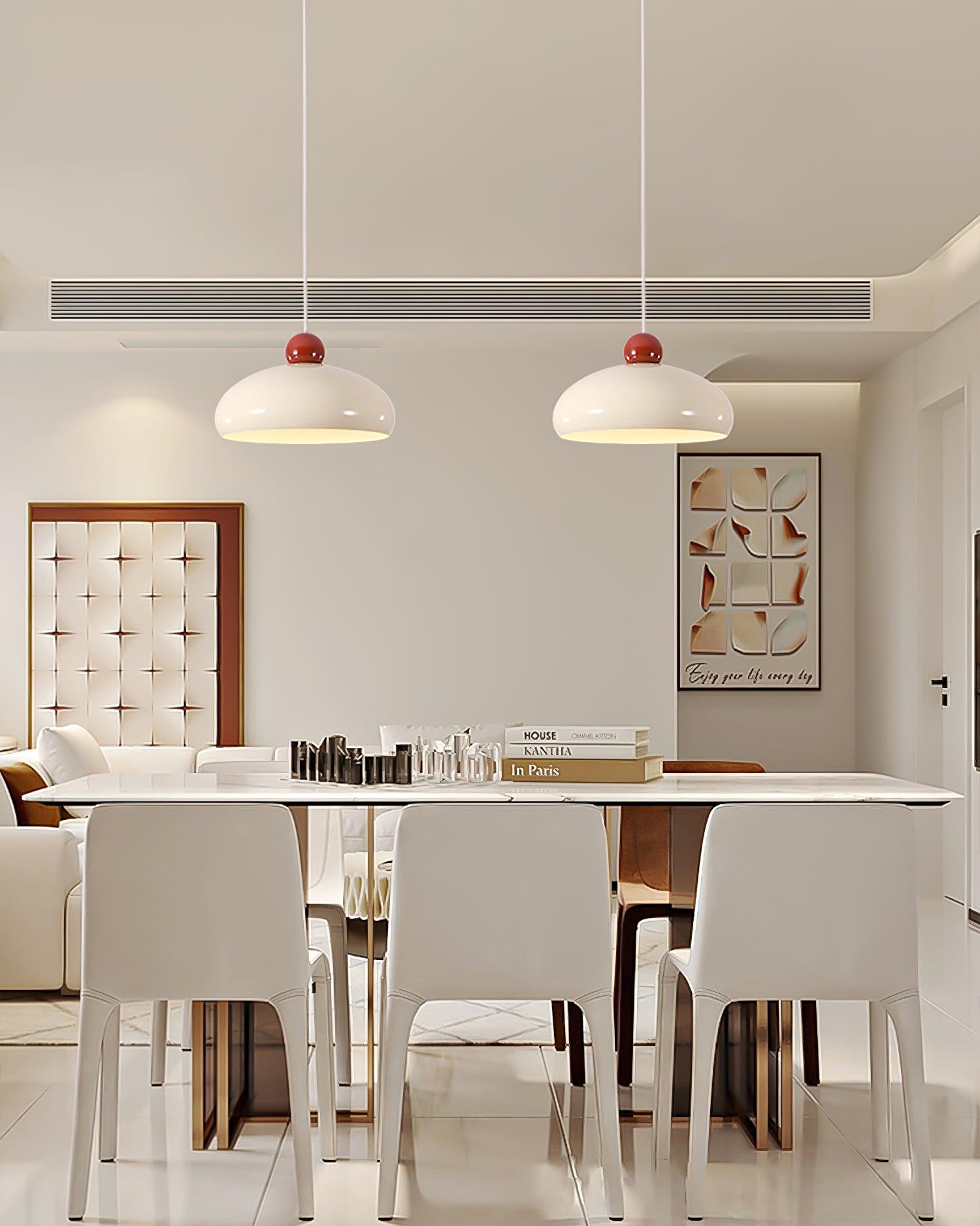 Pendant Light Dome Shade White Red Accent Urban Retro - Letslighting