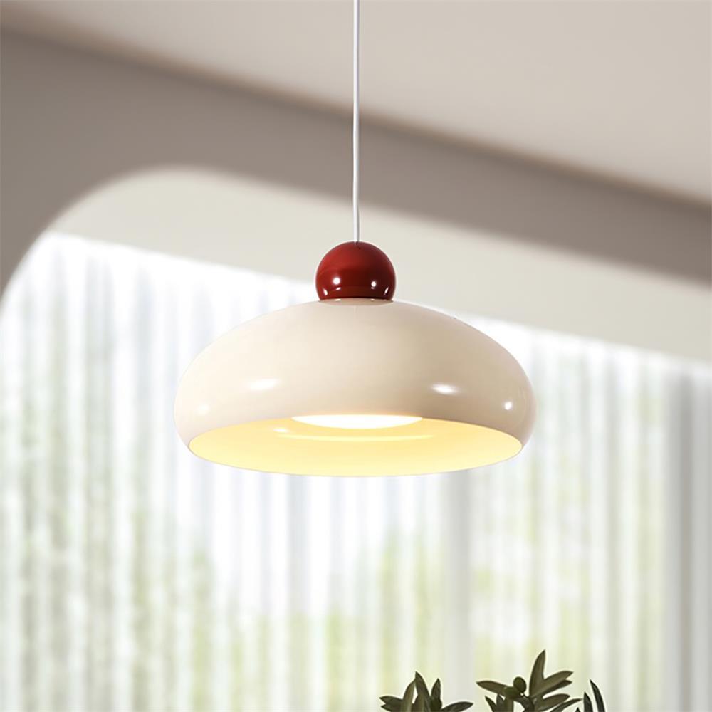 Pendant Light Dome Shade White Red Accent Urban Retro - Letslighting