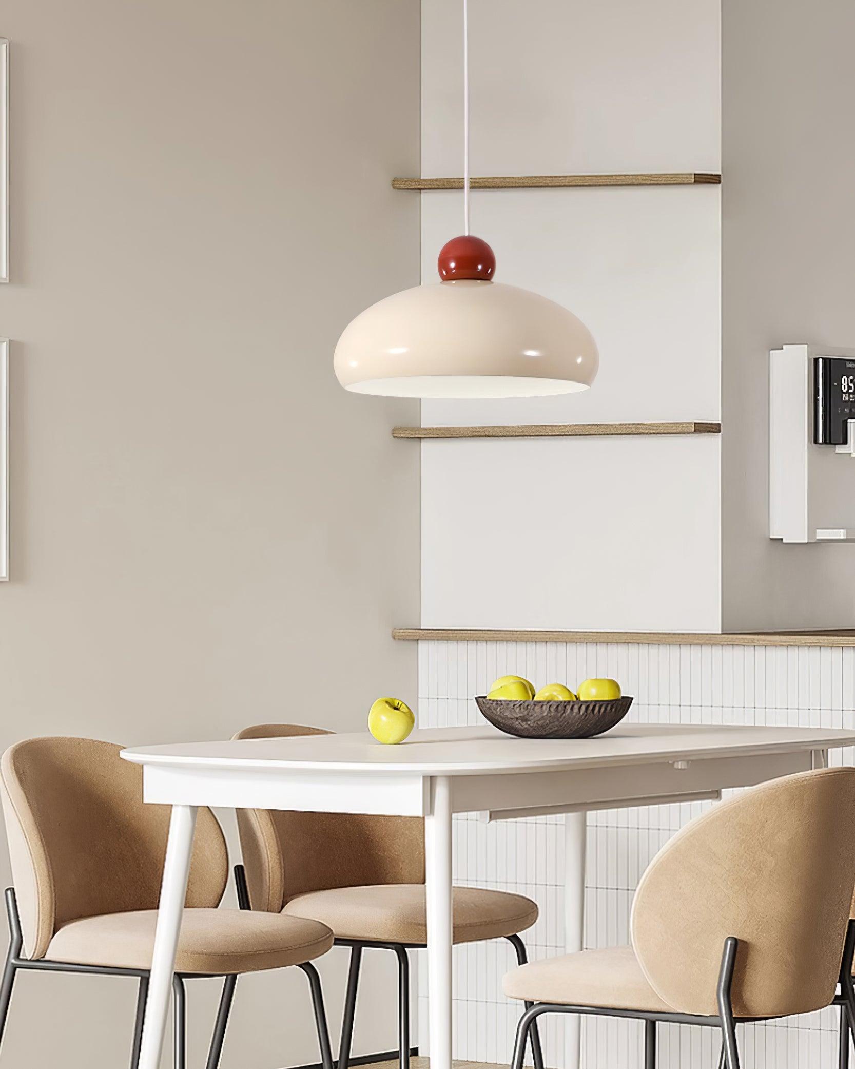 Pendant Light Dome Shade White Red Accent Urban Retro - Letslighting