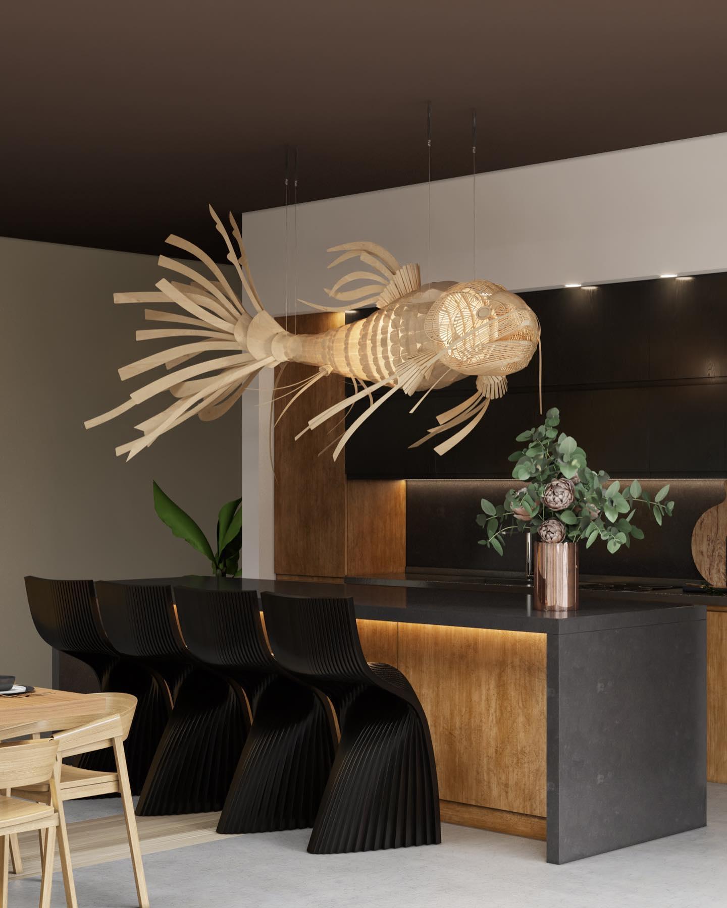 Lustra Chandelier Wooden Fish Handmade - Letslighting