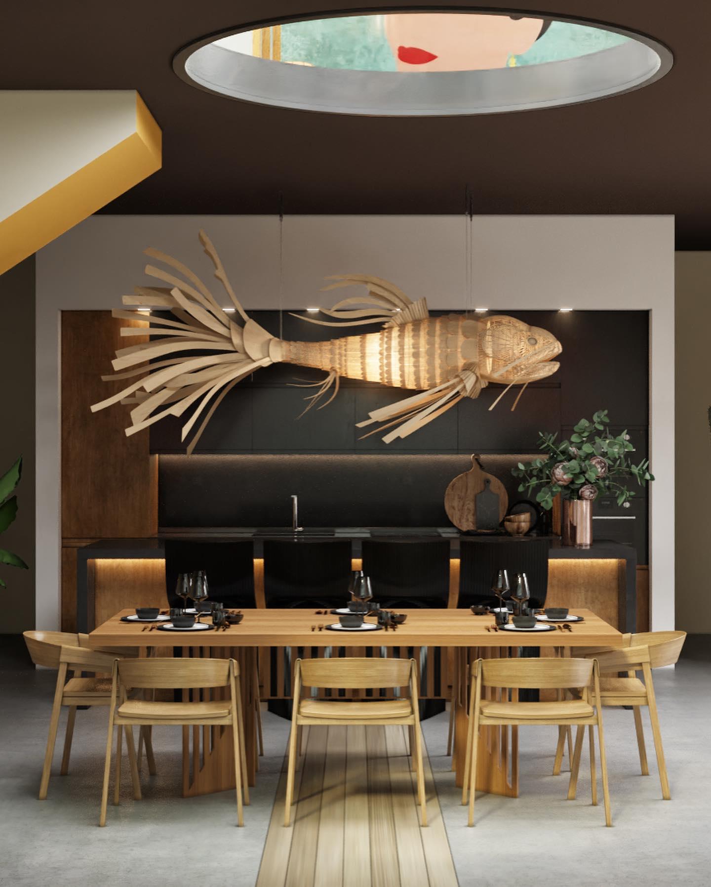 Lustra Chandelier Wooden Fish Handmade - Letslighting