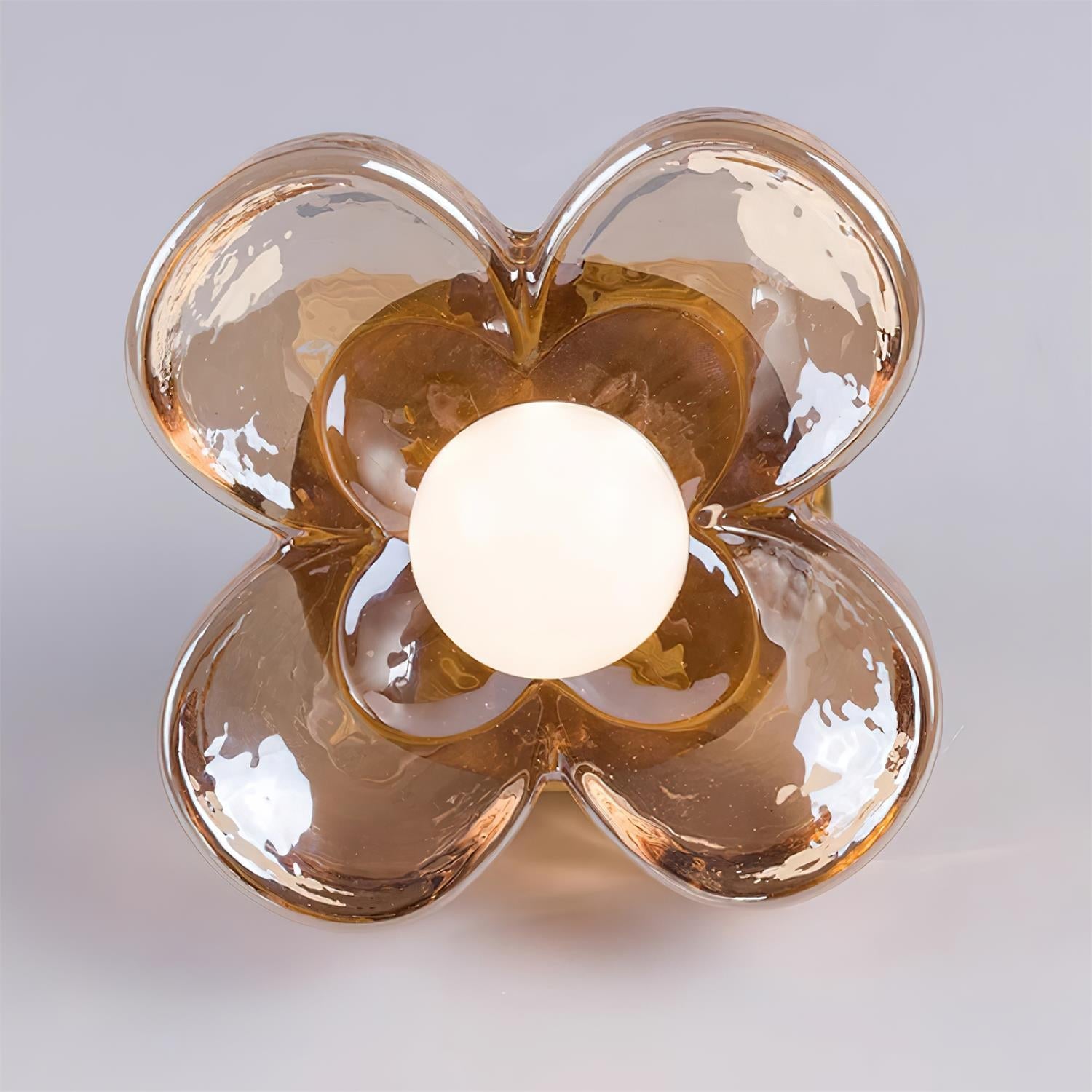 Ceiling Lamp with Amber Glass Clover Petals and Brass Scandi - Letslighting
